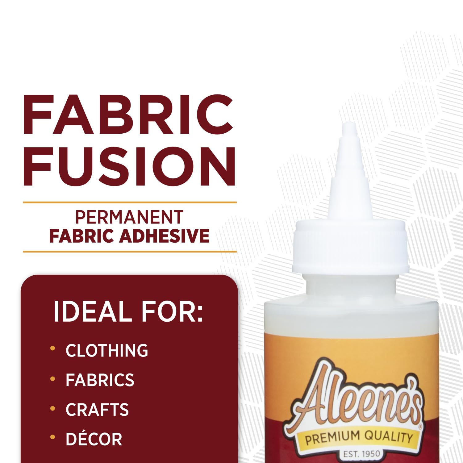 Highlights the product's key feature as a permanent fabric adhesive, emphasizing its versatility for various applications.