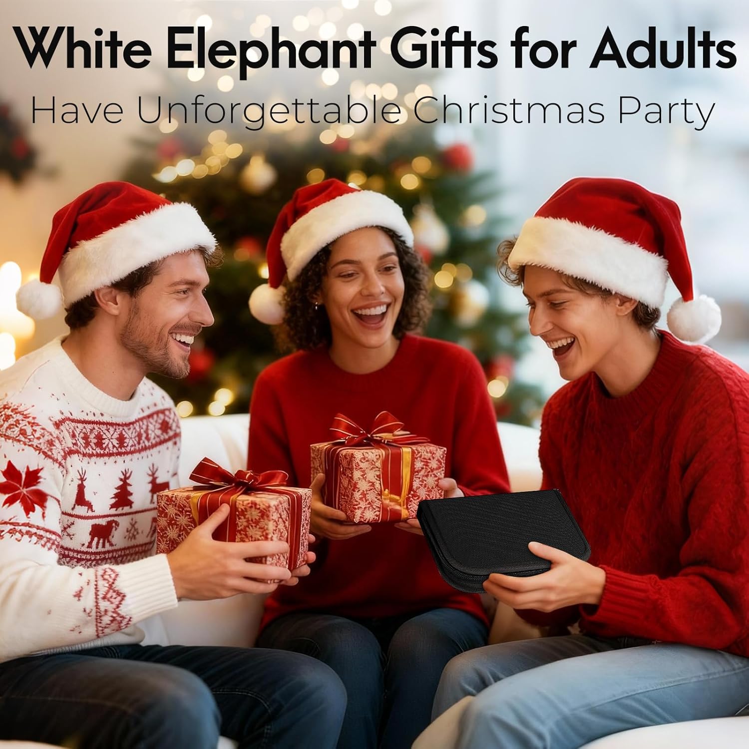 Promotes the product as an ideal gift for adult Christmas parties and white elephant exchanges. Demonstrates how the product can be used to create memorable experiences during holiday gatherings.