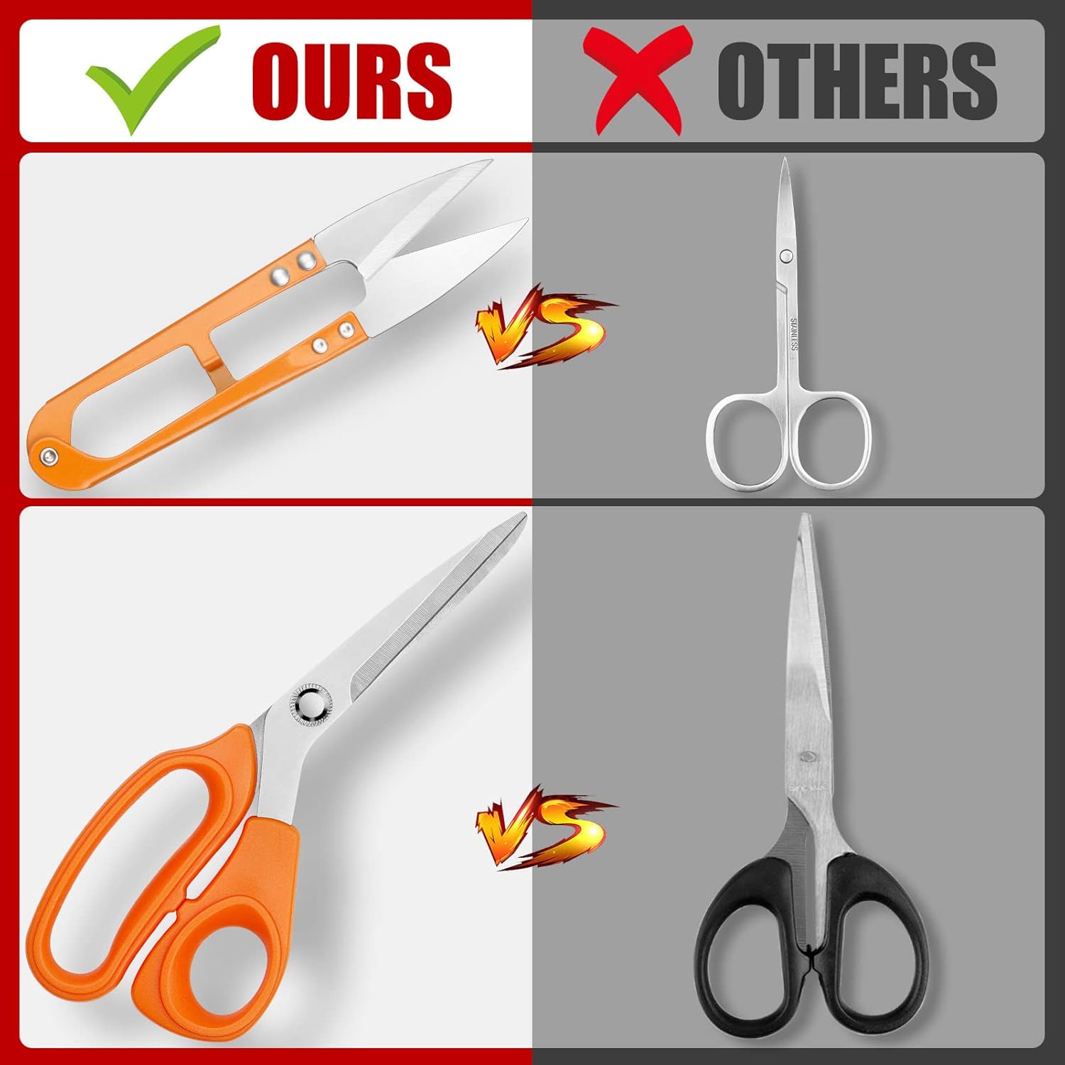 Highlights the superior design and quality of the company's scissors compared to generic alternatives, emphasizing the benefits of choosing their product.