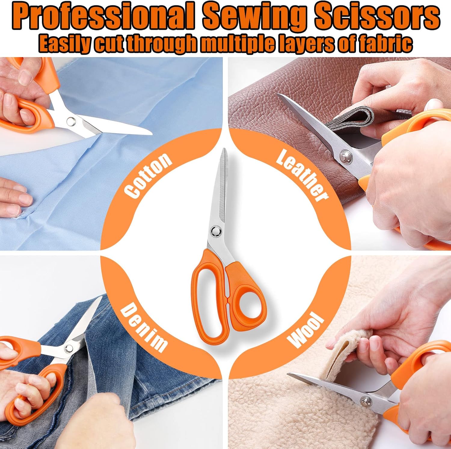 Demonstrates the scissors' ability to cut through various materials, highlighting its versatility for different sewing projects.