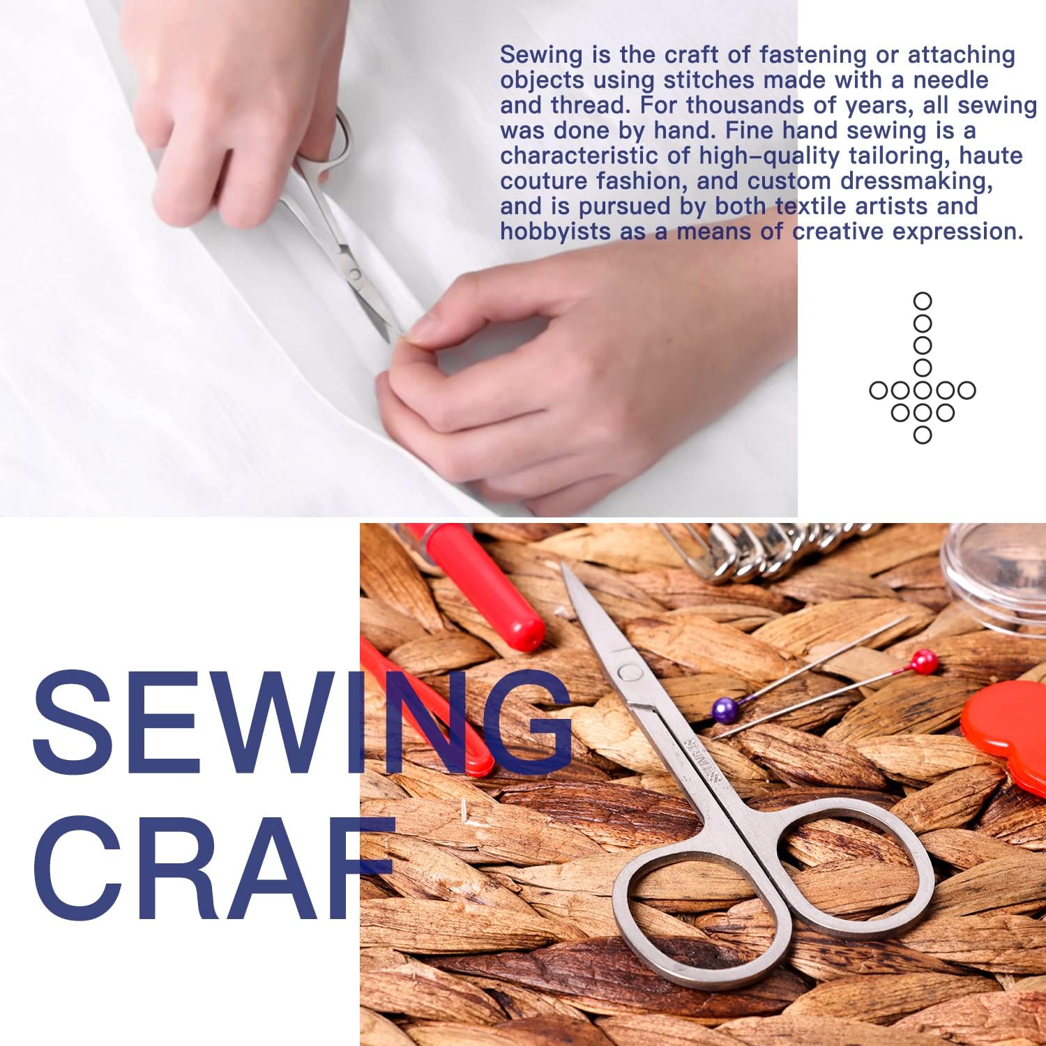 Educates shoppers about the art of sewing and its applications, from haute couture to hobbyist projects. Showcases various sewing tools and highlights the versatility of sewing as a craft for…