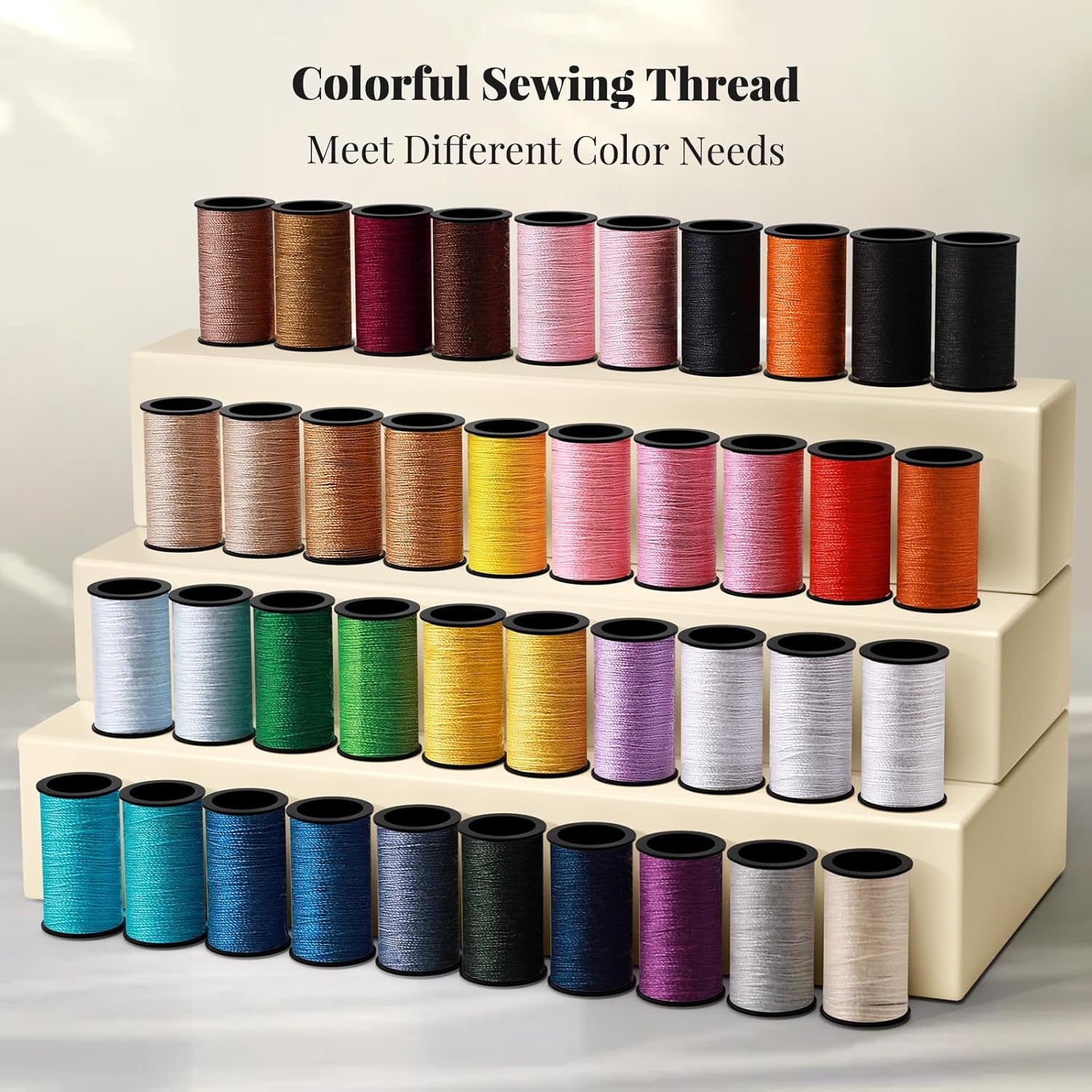 Showcases the wide range of thread colors available in the product set to appeal to crafters and sewers looking for versatility.