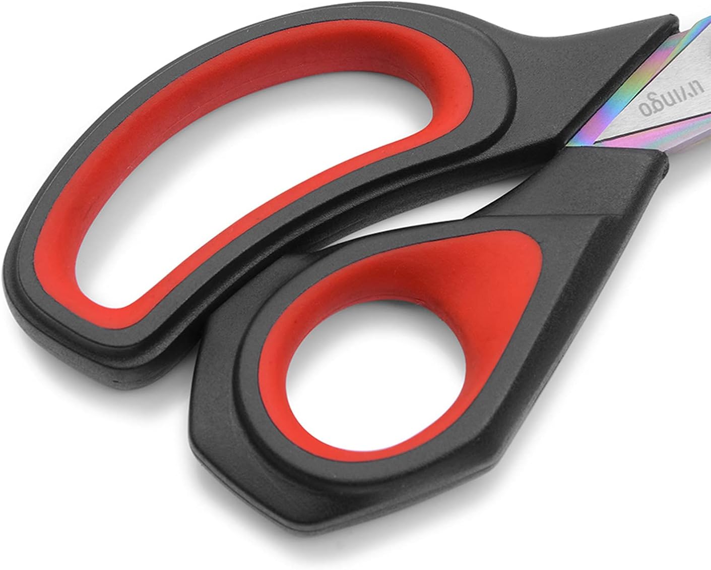 Highlights the comfortable grip and ergonomic design of the scissors, emphasizing ease of use.