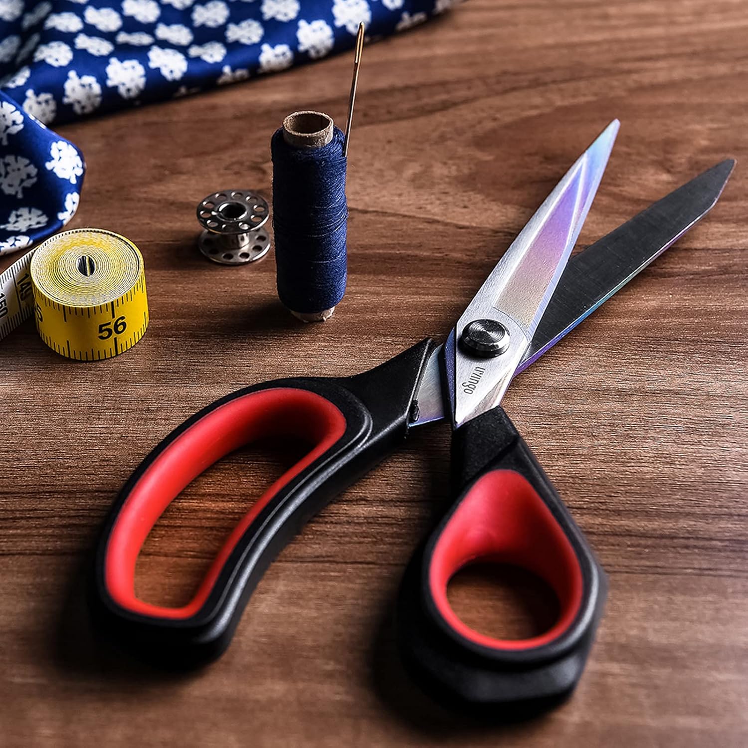 Showcases the essential tools for sewing, implying the product's usefulness for various sewing projects.
