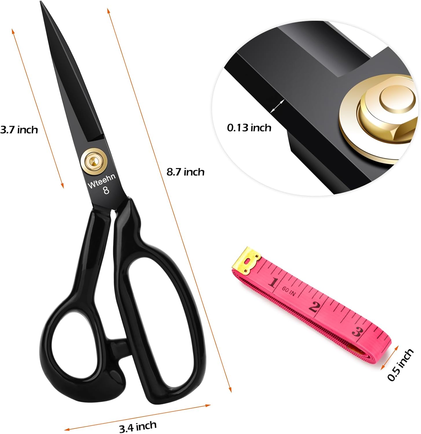 Provides exact measurements of the scissors to help customers understand the product's size and suitability for their needs.