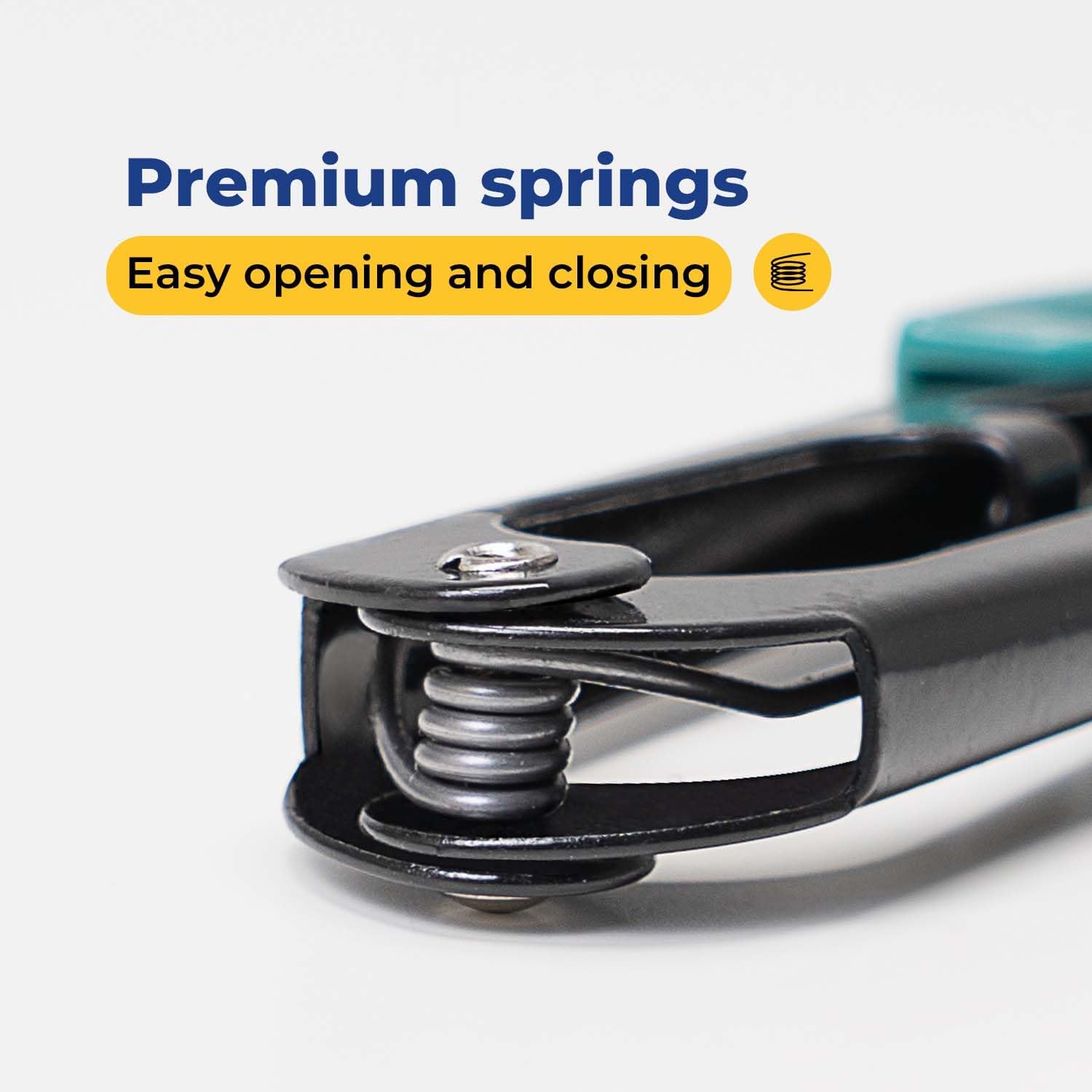 Highlights the product's premium springs feature, emphasizing easy opening and closing for user convenience.