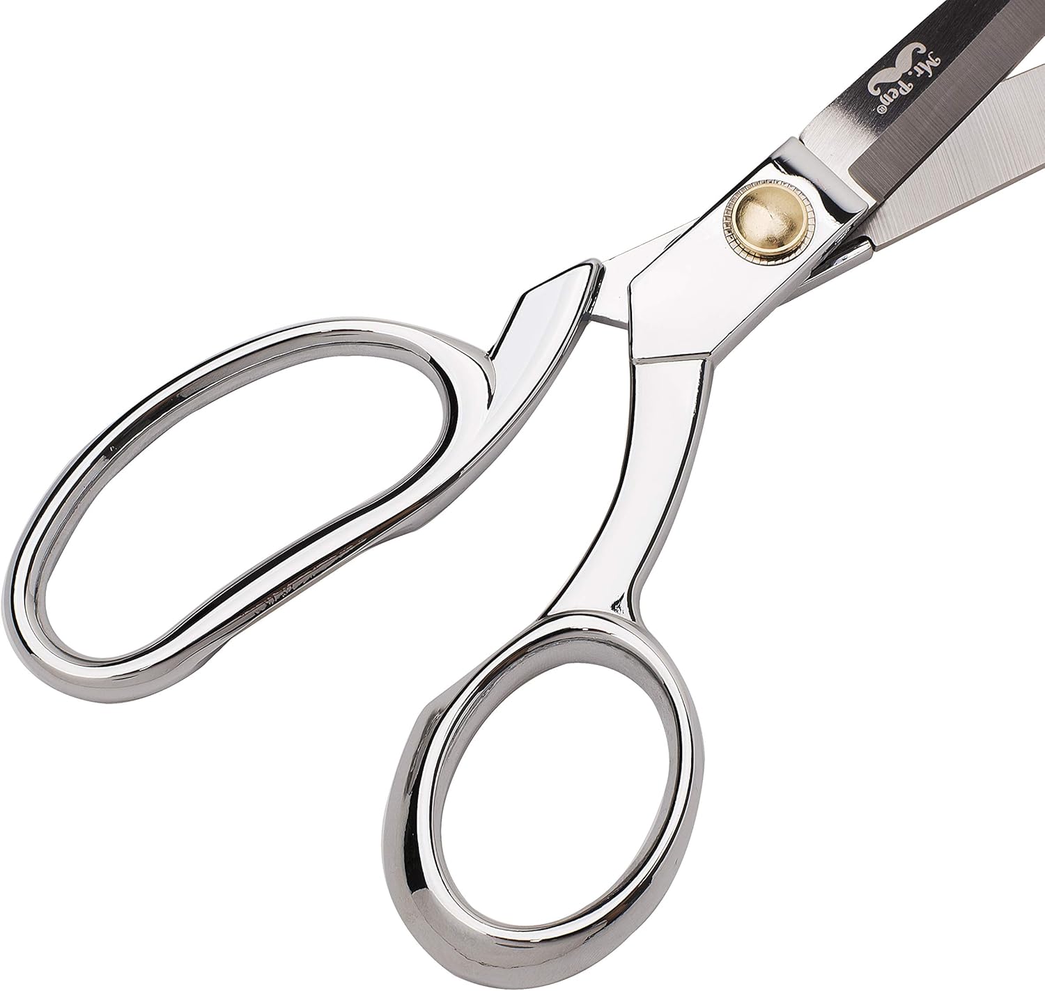 Showcases the high-quality, polished metal construction of the scissors to convey premium craftsmanship and durability.