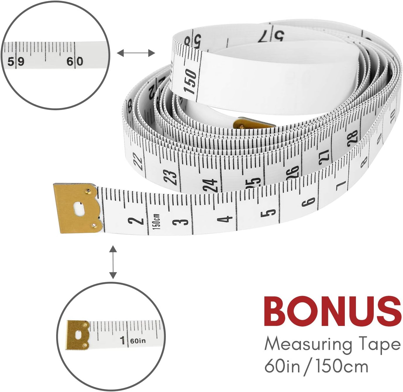 Shows the exact measurements on the tape measure to demonstrate accuracy and help customers understand the product's scale.