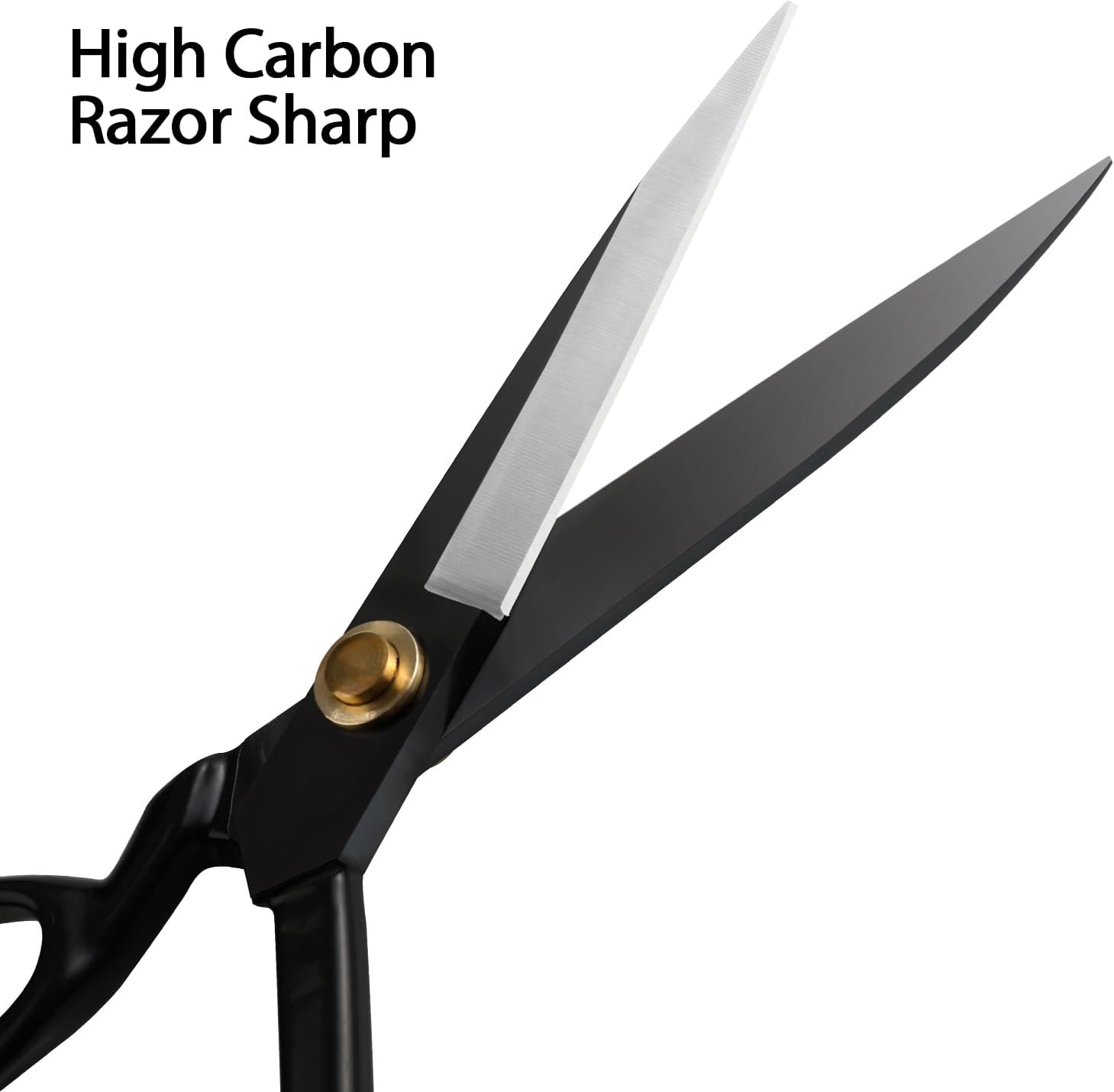 Emphasizes the superior sharpness of the scissors due to their high carbon material, implying precision cutting ability.
