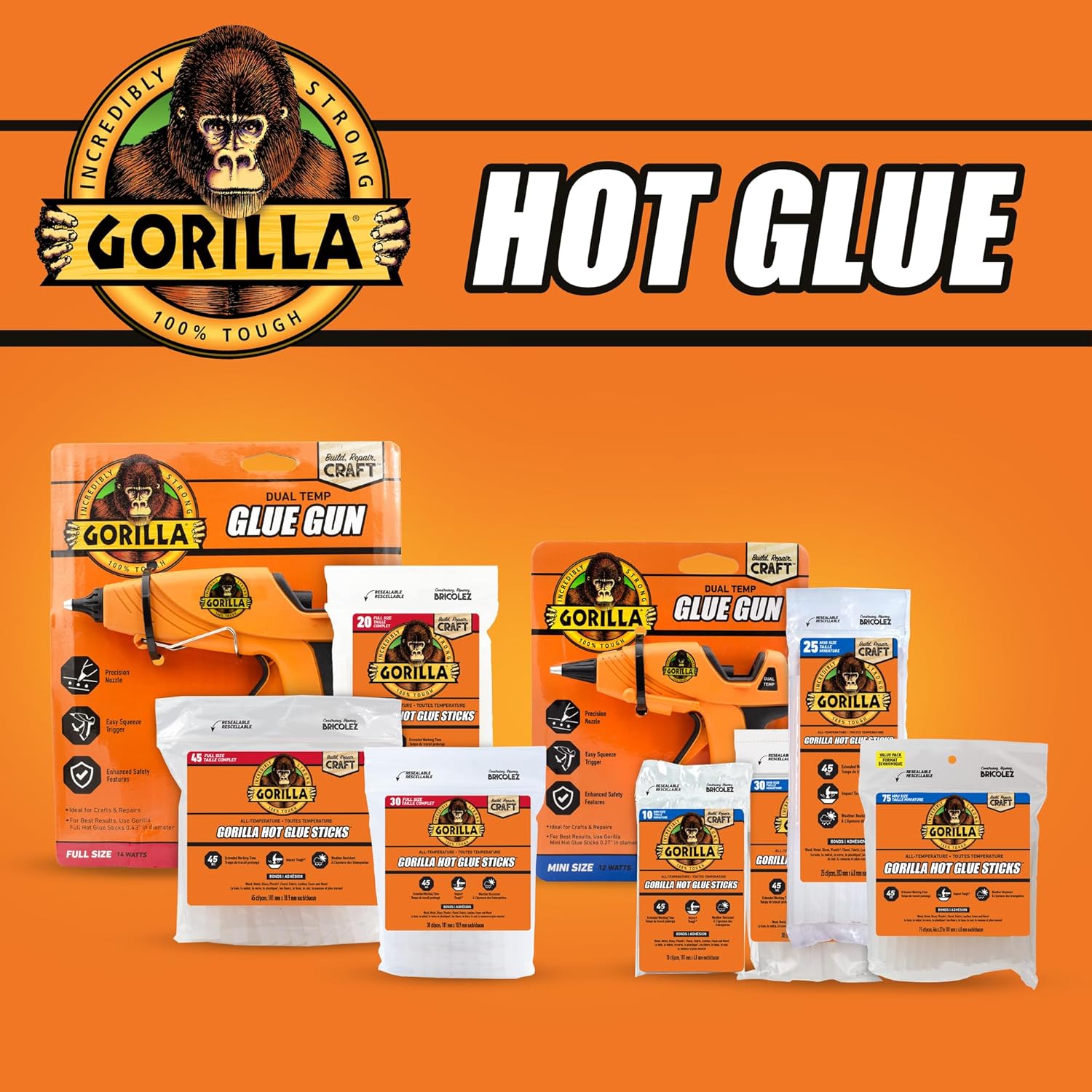 Gorilla Hot Glue Gun Kit (Pack of 1 Full Size Hot Glue Gun and 45 Sticks): Infographics