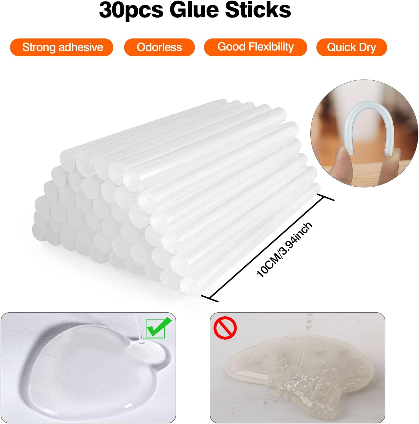 Highlights multiple key features of the glue sticks to demonstrate their quality and versatility for various applications.