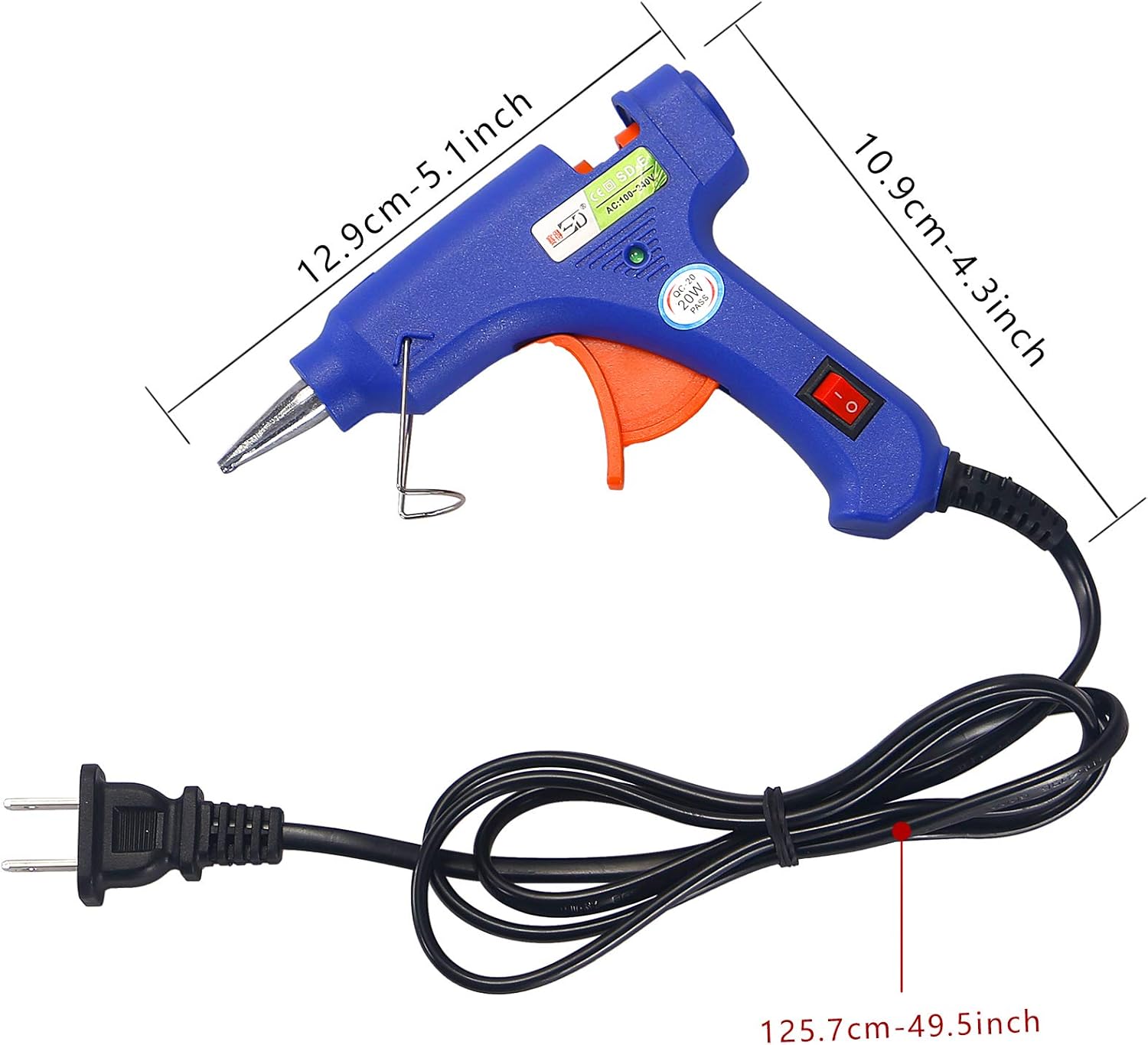 Provides exact measurements of the glue gun to help customers understand its size and portability.