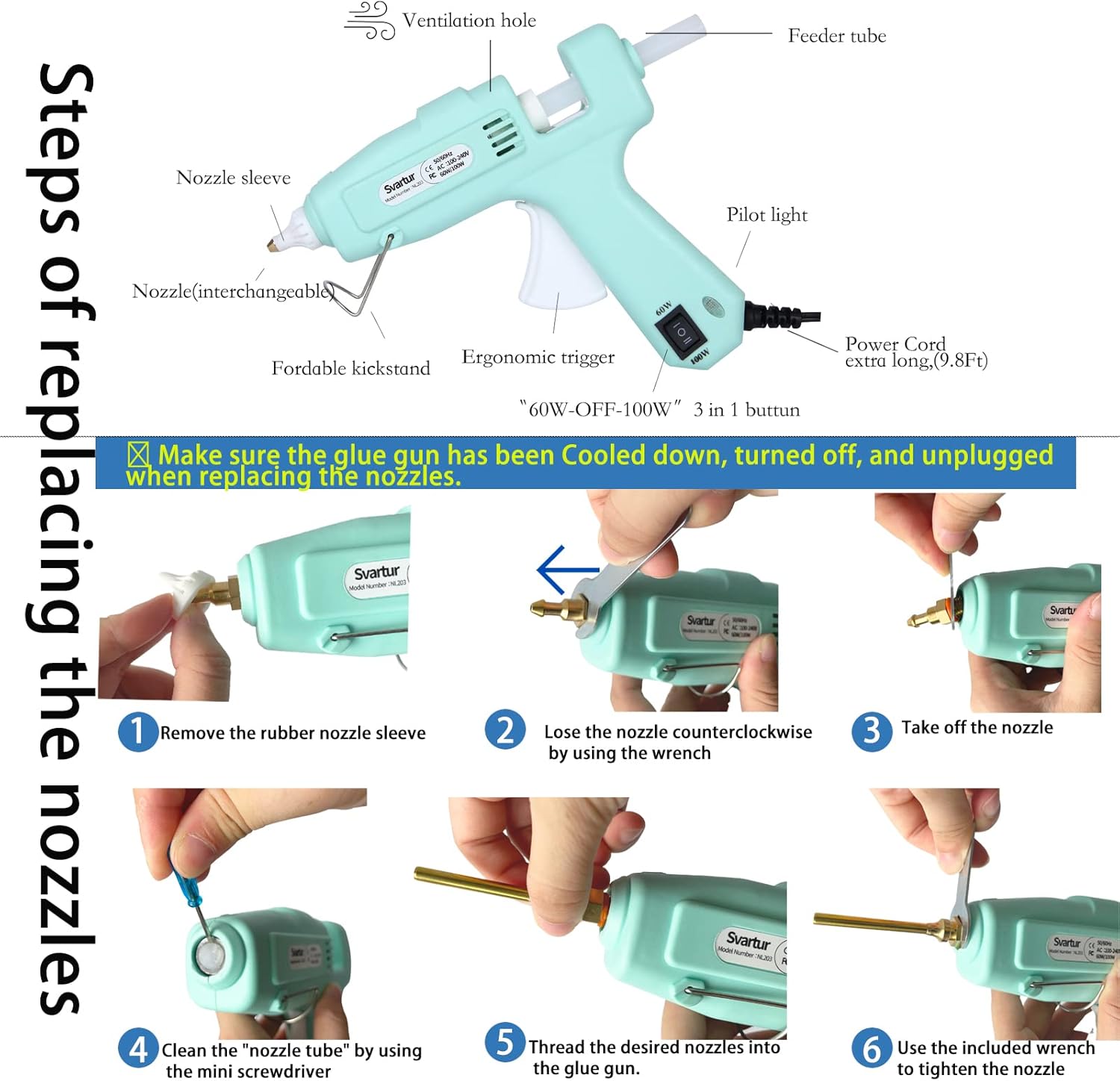 Full Size Hot Glue Gun Kit with 60W/100W/OFF Switch: Infographics
