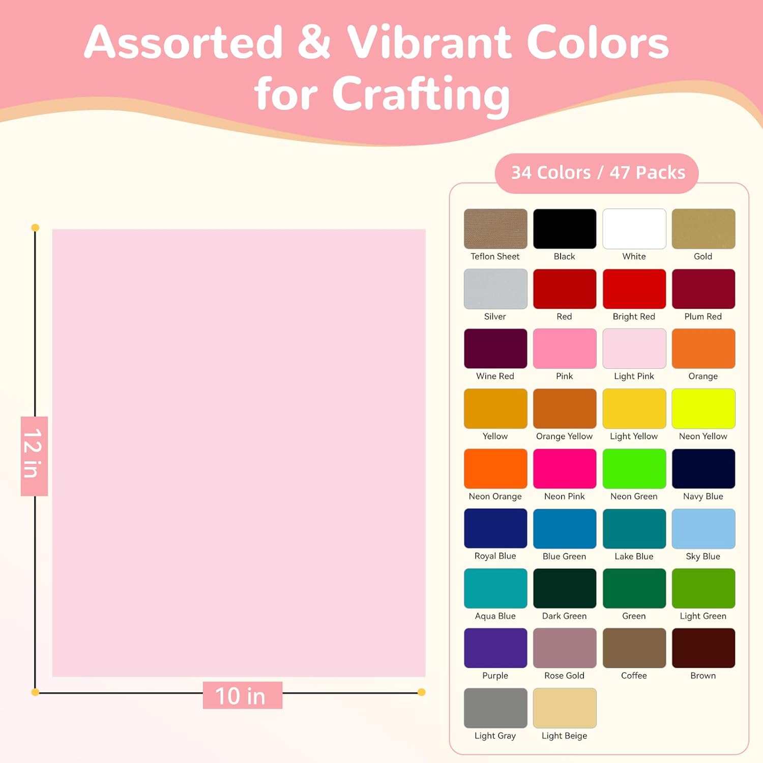 HTVRONT HTV Heat Transfer Vinyl Bundle: 47 Pack 12" x 10" Iron on Vinyl for T-Shirt: Infographics