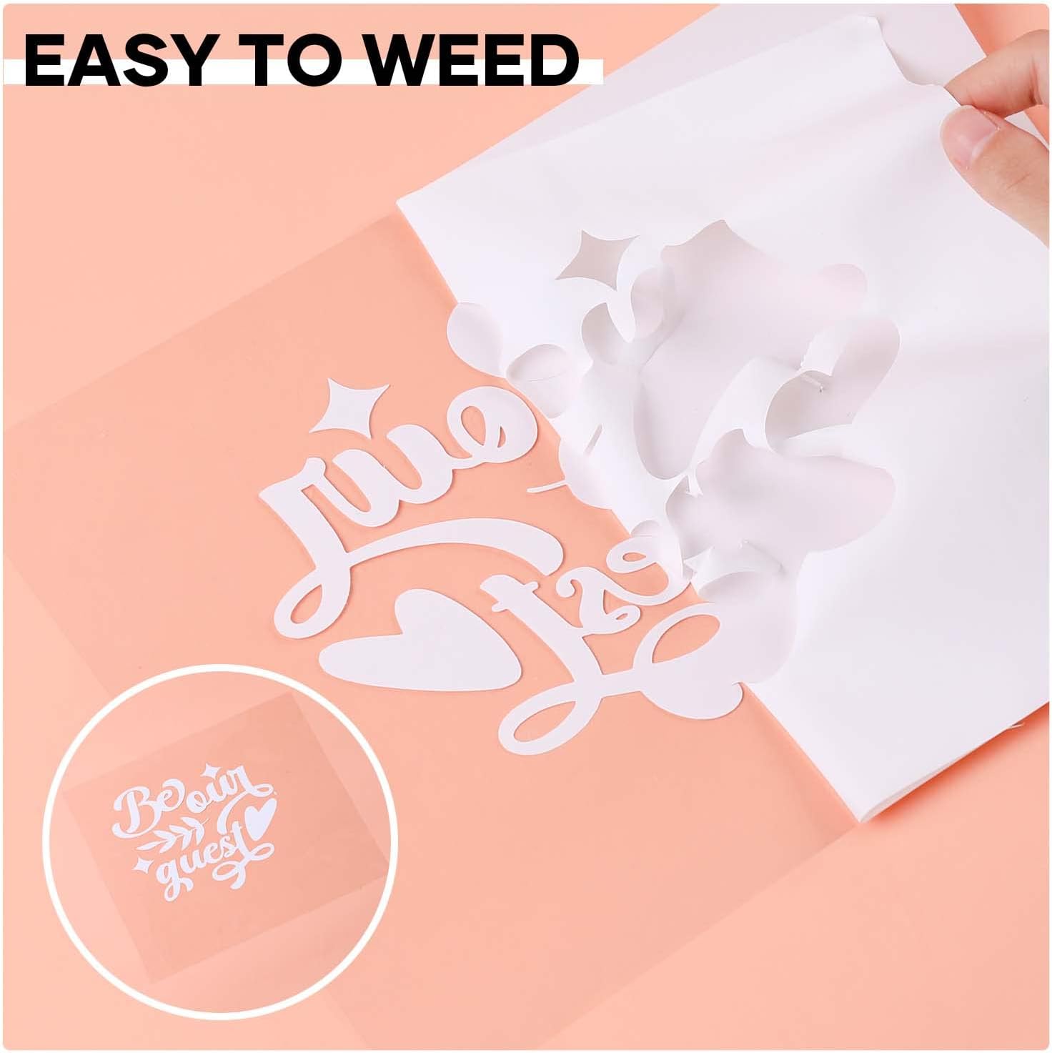 Demonstrates how easily the product (likely vinyl or transfer paper) can be weeded, making it simple for crafters to create designs.