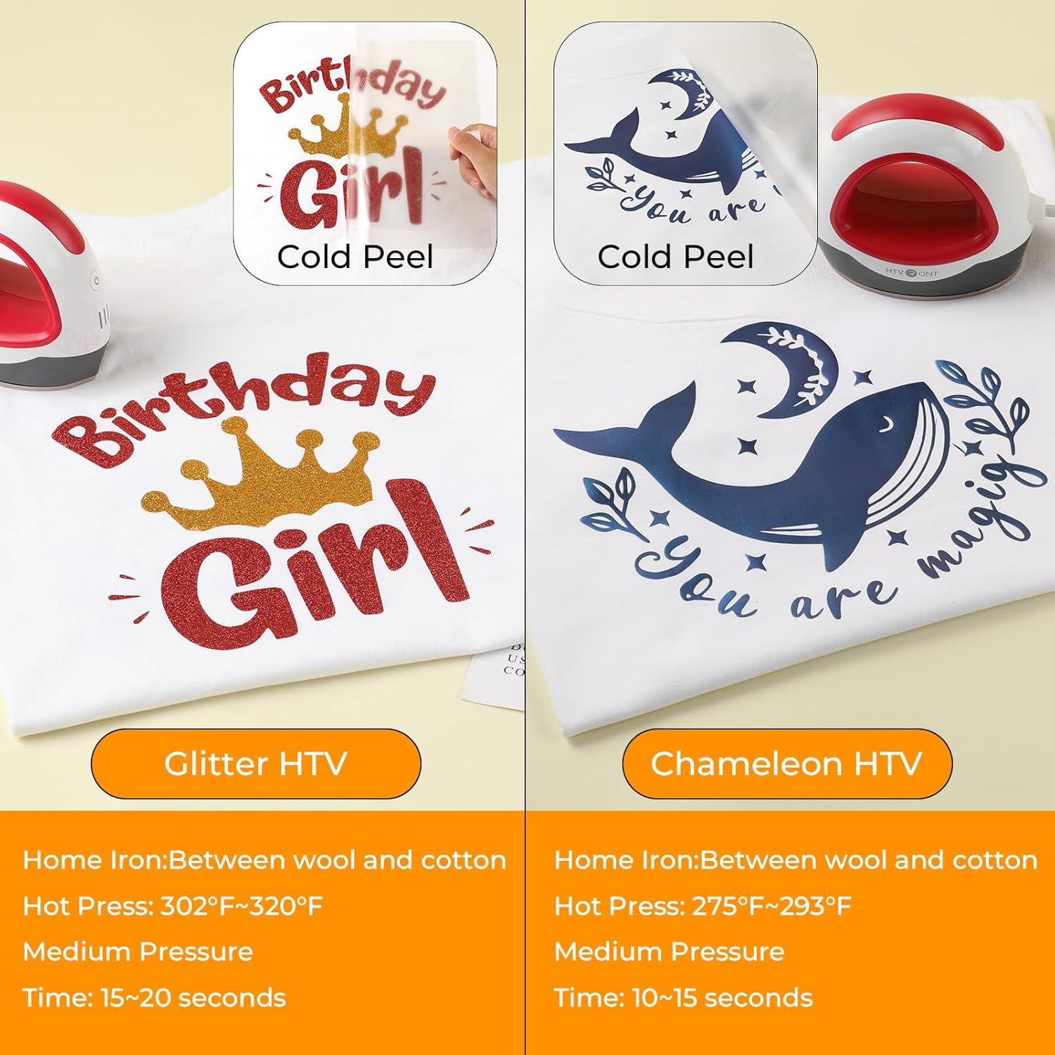 Provides specific instructions for applying different types of heat transfer vinyl, helping customers use the product correctly.