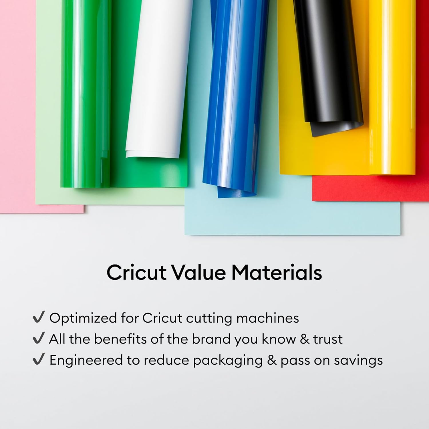 Highlights multiple benefits of Cricut Value Materials to reassure customers about quality and value.