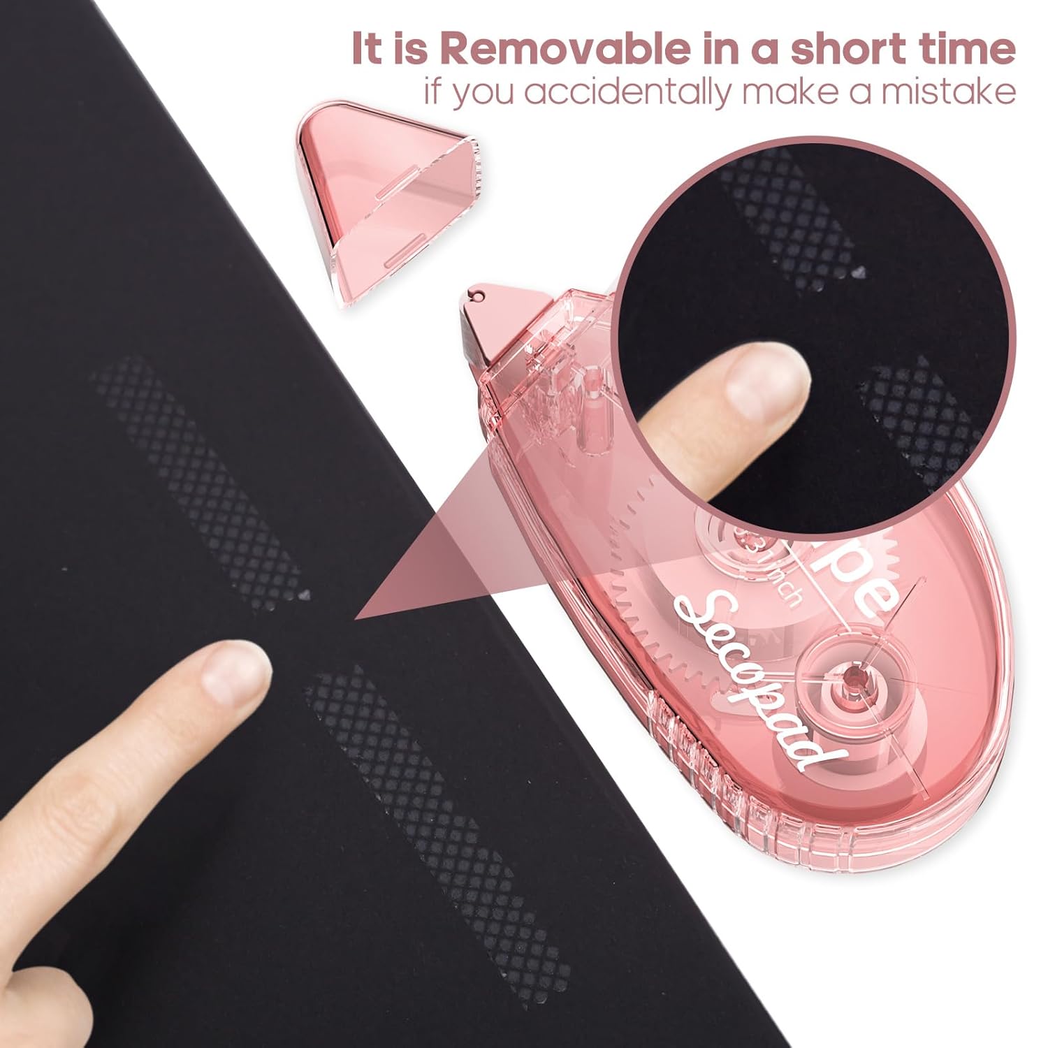 Highlights that the product can be easily removed if a mistake is made, reassuring customers about its user-friendly nature.