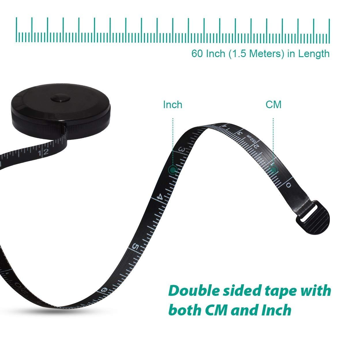 Shows the length and dual measurement units of the tape measure to highlight its versatility and accuracy for both imperial and metric measurements.