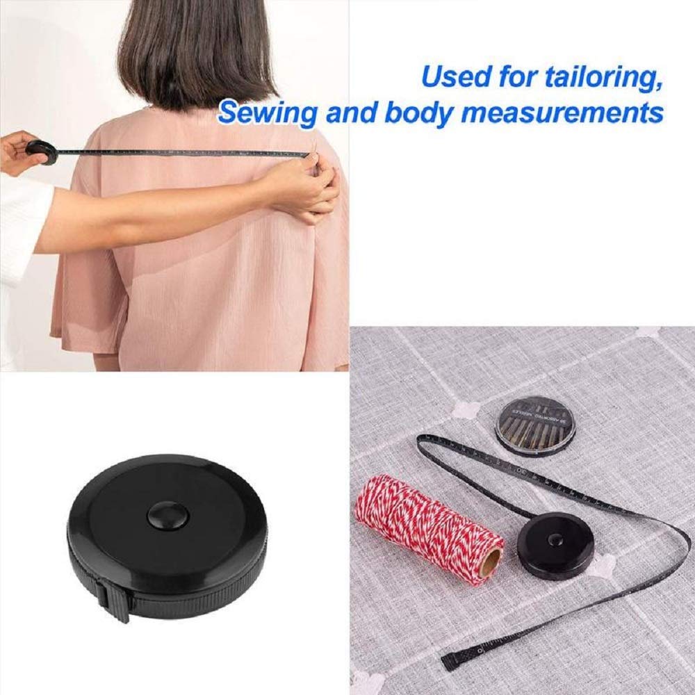 Demonstrates the various uses of the measuring tape for tailoring, sewing, and taking body measurements.
