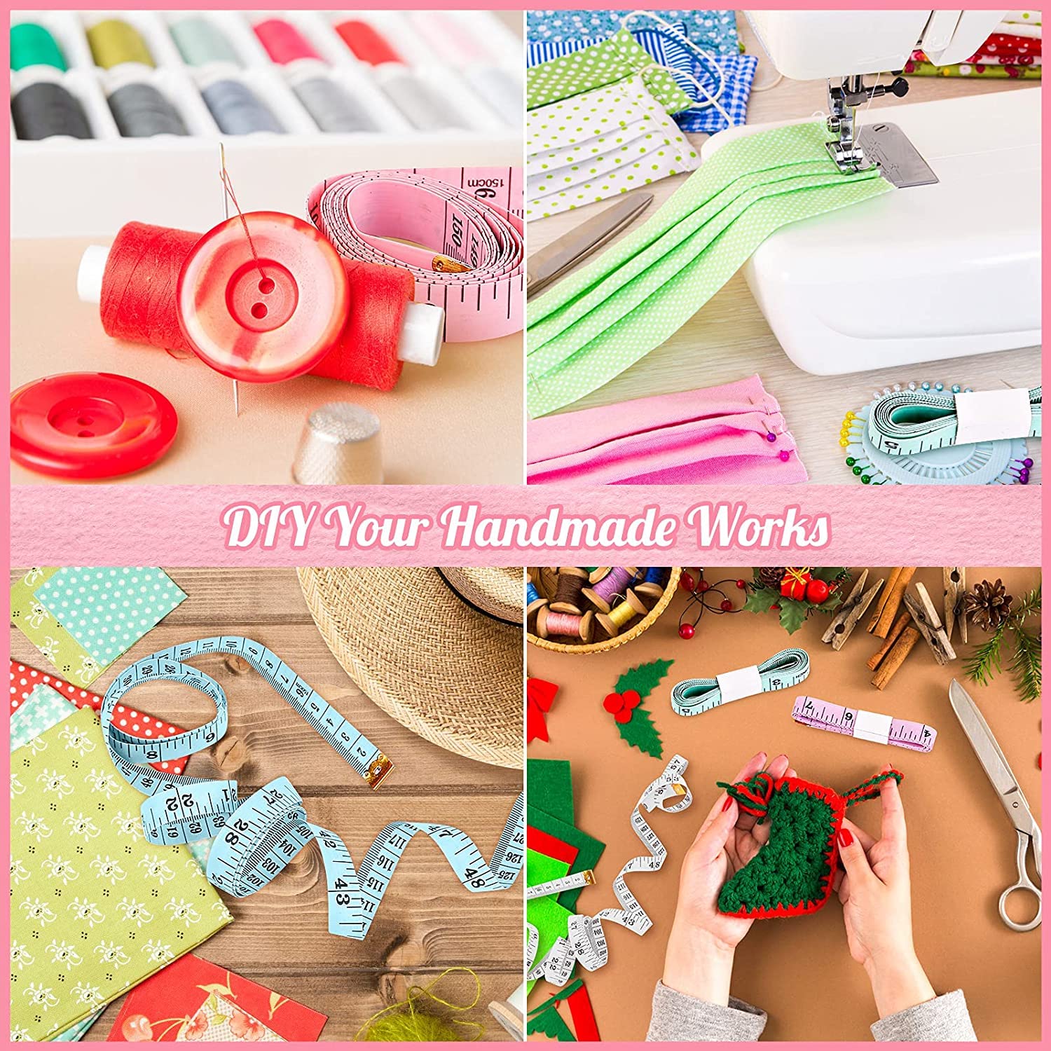 Showcases various crafting and sewing applications to demonstrate the product's versatility for different DIY projects.