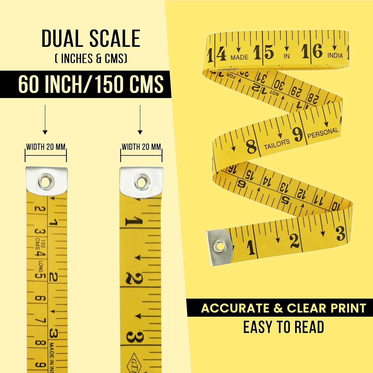 Demonstrates the product's dual scale feature, showing both inches and centimeters, to highlight its versatility and accuracy for different measurement needs. Emphasizes the tape measure's…