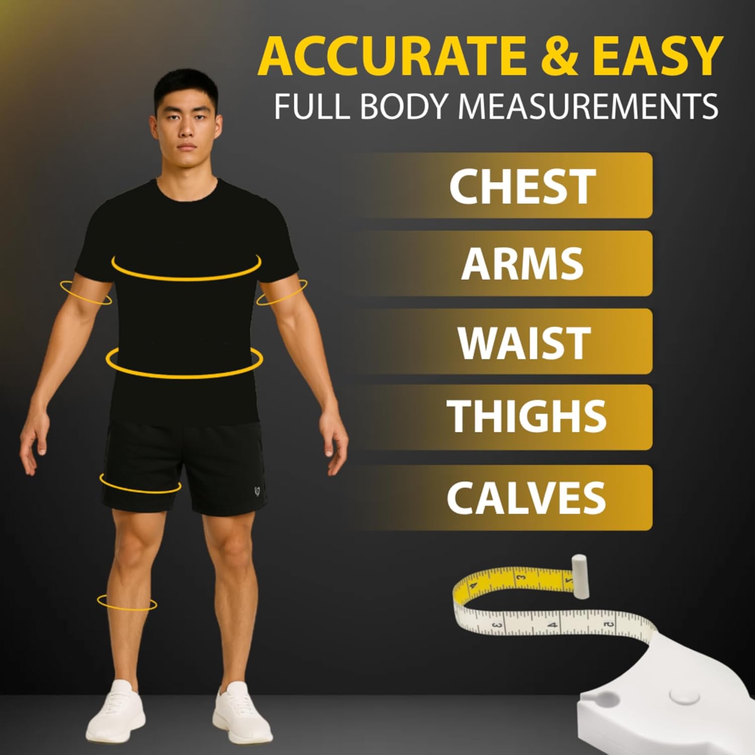 Shows customers how to accurately measure different parts of their body for proper sizing of clothing or fitness tracking.