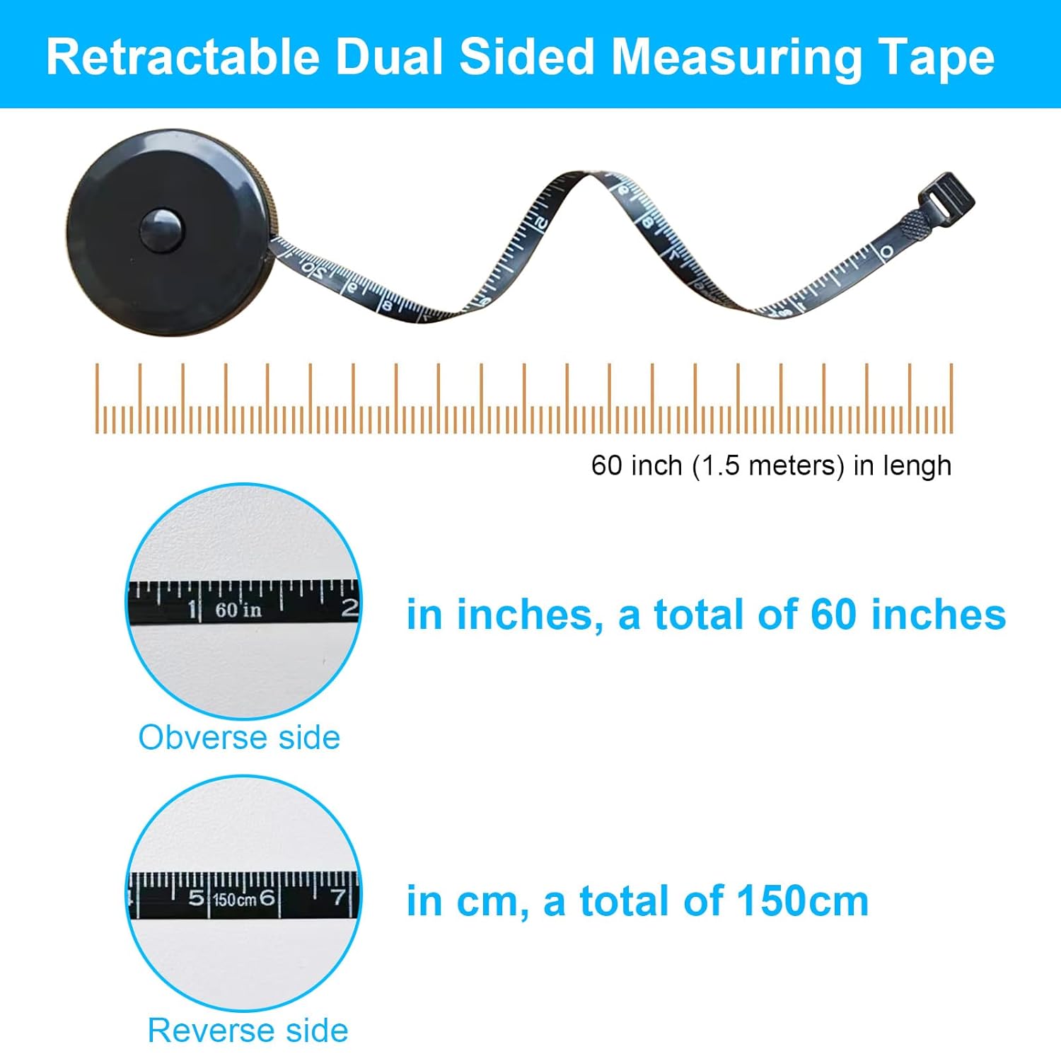 Demonstrates the product's ability to measure in both inches and centimeters, highlighting its versatility for different measurement needs. Emphasizes the retractable feature of the measuring tape,…