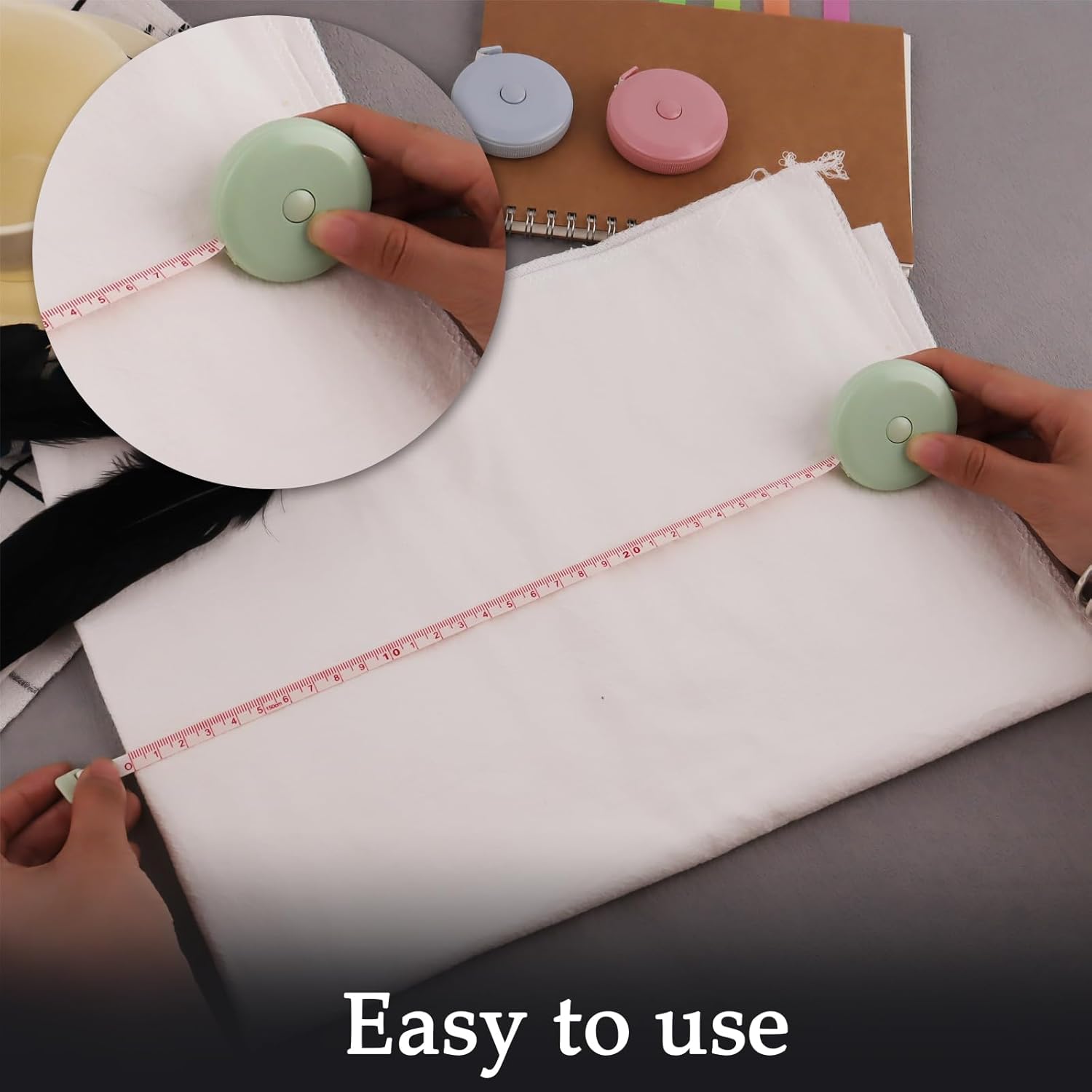 Demonstrates the simplicity of using the product for measuring, emphasizing its user-friendly design. Highlights the product's main benefit of being easy to use, appealing to customers looking for…