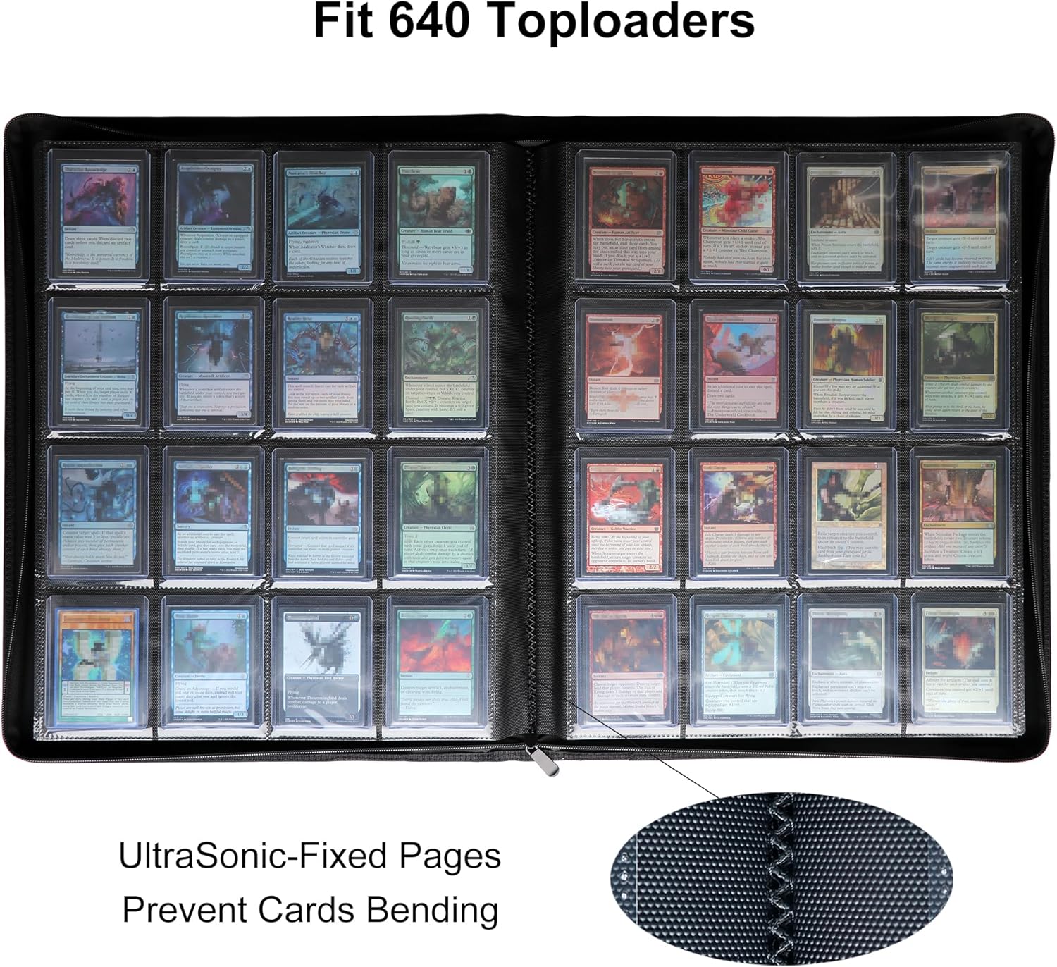 Demonstrates the product's ability to store and organize a large number of trading cards, highlighting its capacity and protection features.