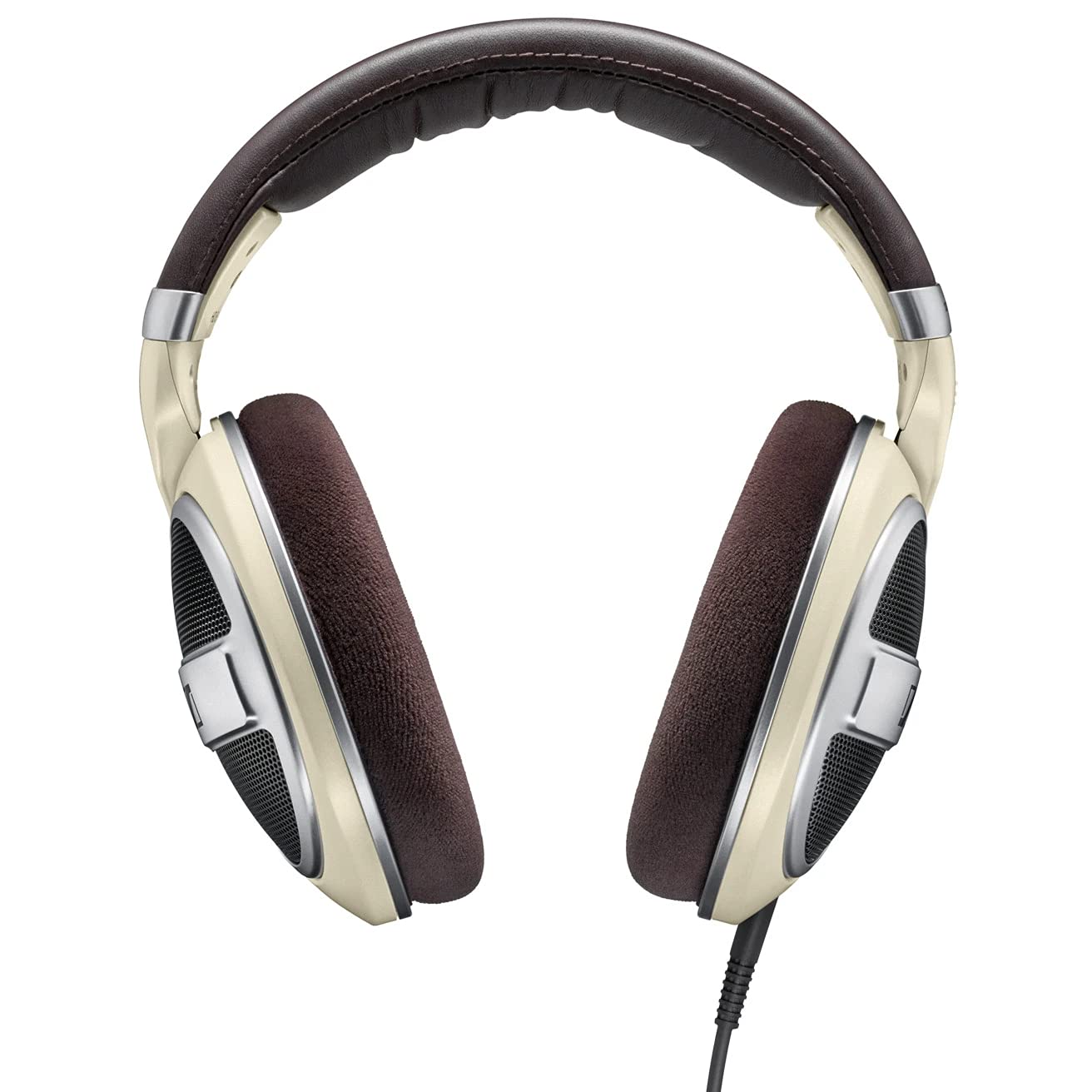 Showcases the high-end, luxurious design of the headphones with premium materials like leather and metal accents