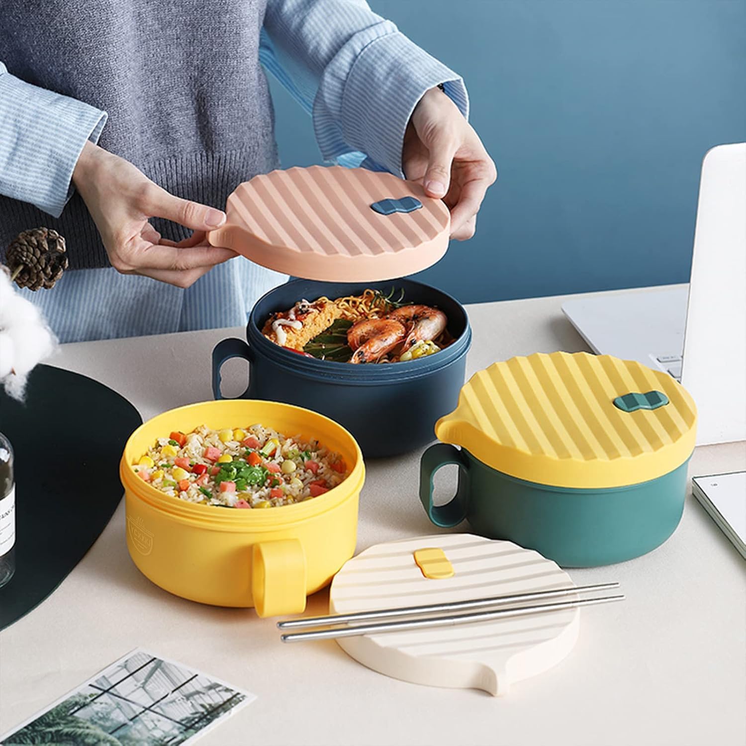 Microwave Ramen Bowl Ramen Cooker with Handles Noodle Bowls with Lid and Chopsticks…: Infographics