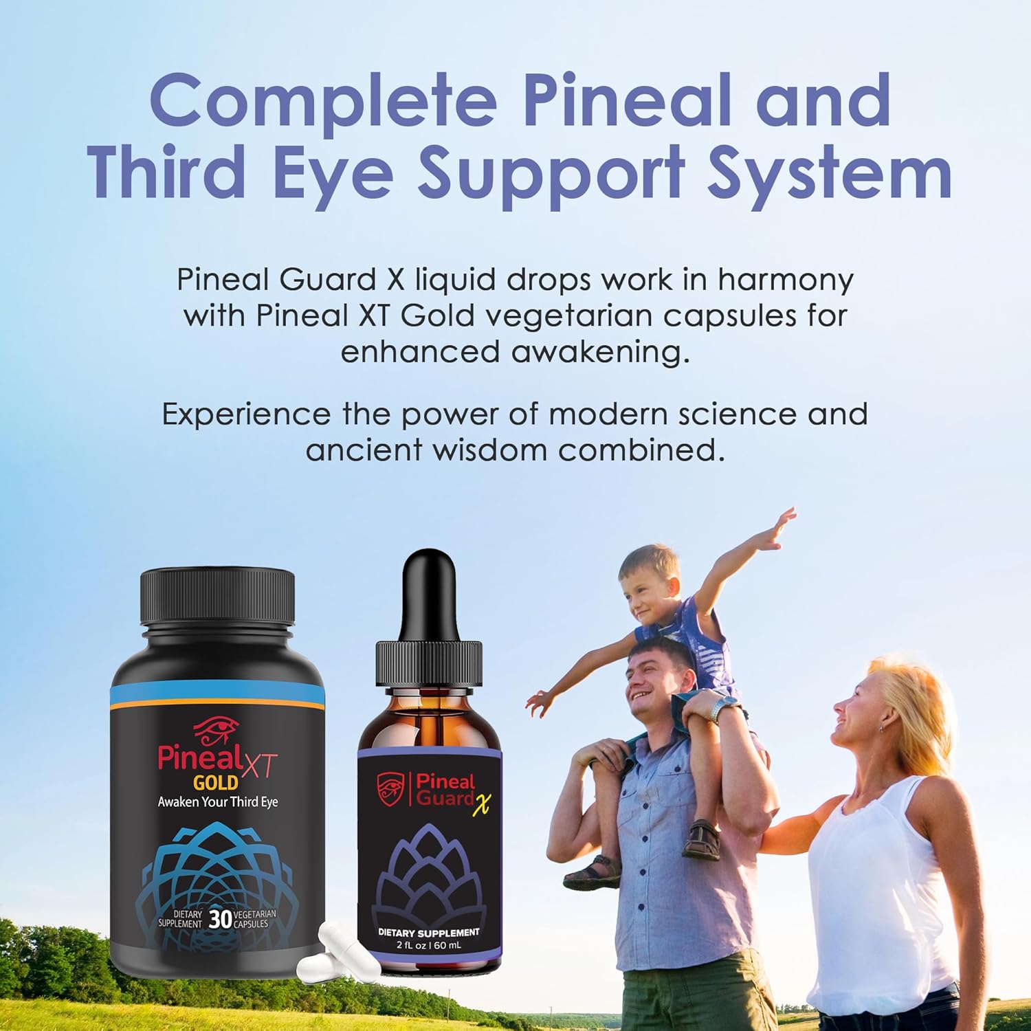 Highlights the combined benefits of two complementary products for enhanced pineal gland and third eye support.