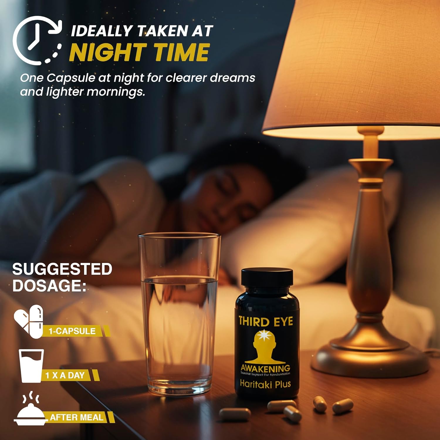 Provides clear instructions on when and how to take the supplement for optimal results. Emphasizes the product's specific benefit of improving sleep quality when taken at night.