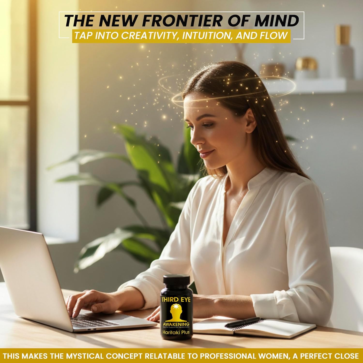 Highlights multiple mental benefits of the product to appeal to professional women seeking cognitive enhancement. Positions the product as a cutting-edge solution for improving mental capabilities.