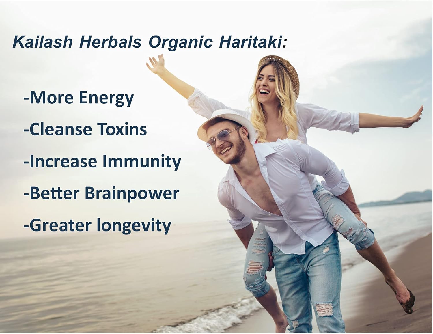 Highlights multiple health benefits of the Kailash Herbals Organic Haritaki product to showcase its versatility and appeal to health-conscious consumers.
