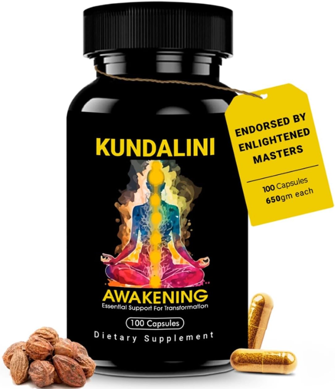 Builds credibility by highlighting that the product is endorsed by 'enlightened masters', appealing to those interested in spiritual practices. Emphasizes the product's main benefit of supporting…