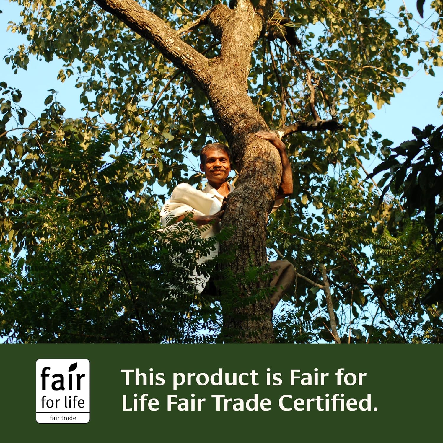 Emphasizes the product's Fair Trade certification to build trust and highlight ethical sourcing practices.