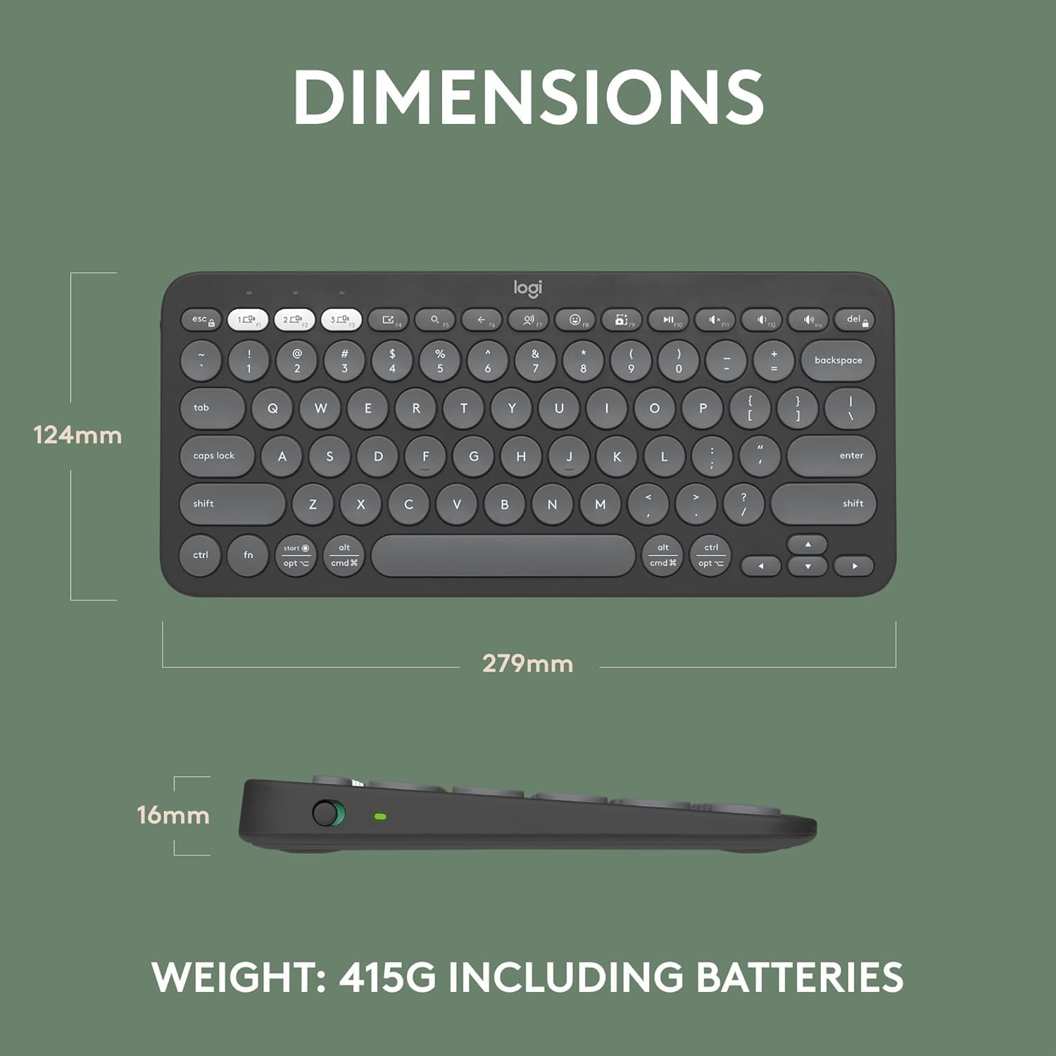 Provides exact measurements of the keyboard to inform customers about its physical size and portability.