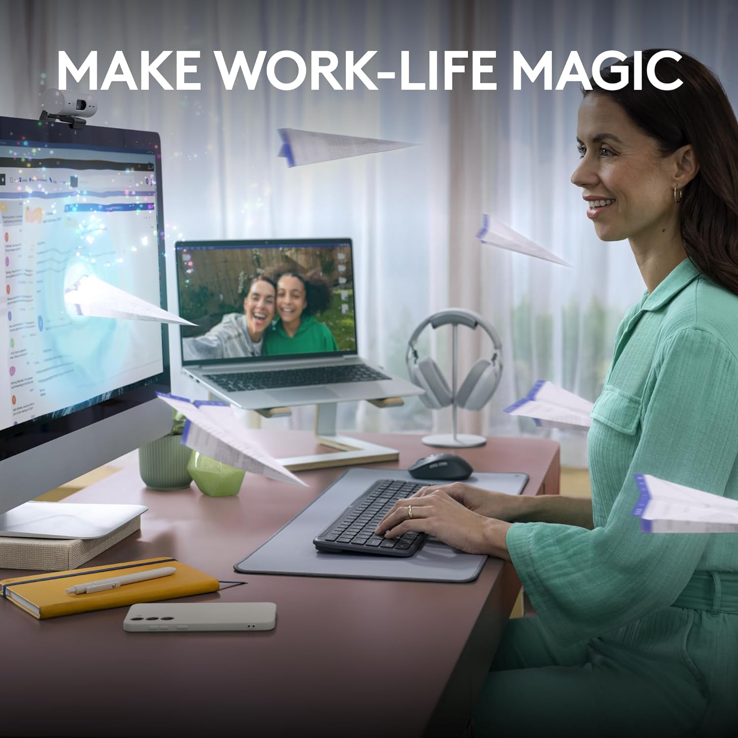 Showcases how the product enables seamless remote work and video conferencing, promoting work-life balance.