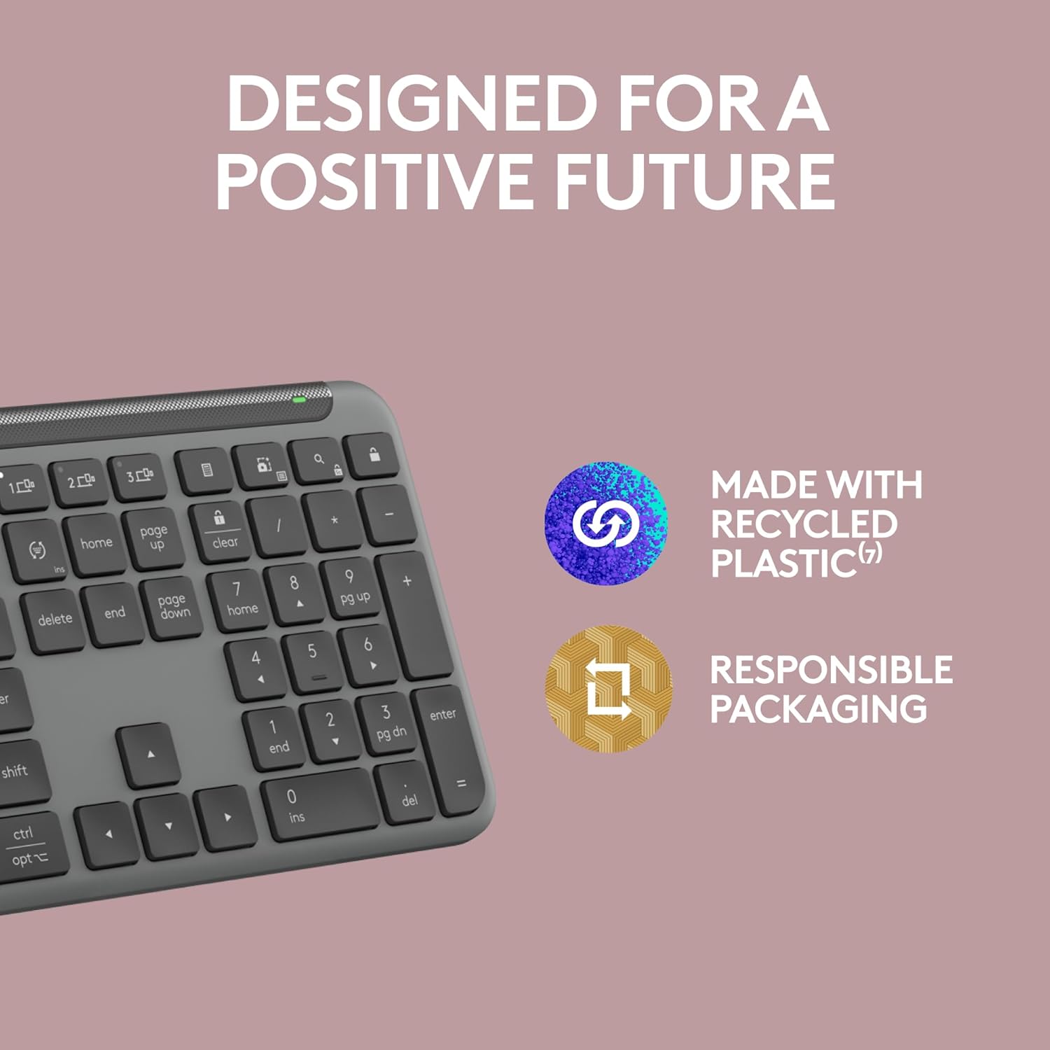 Emphasizes the brand's commitment to sustainability by highlighting the use of recycled materials and responsible packaging.