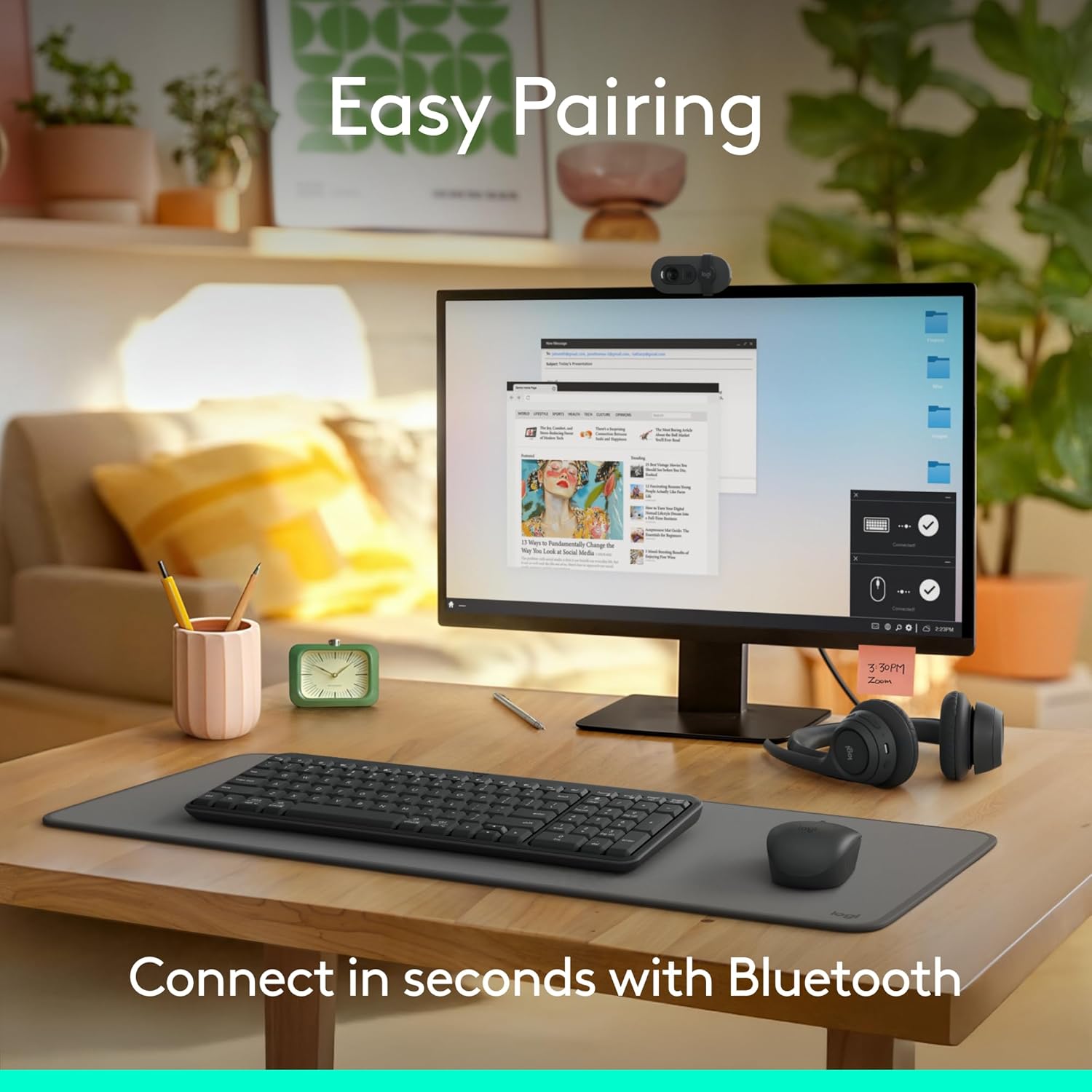 Demonstrates how quickly and easily the product can be connected via Bluetooth, emphasizing convenience for the user. Highlights the product's ability to connect in seconds with Bluetooth, focusing…