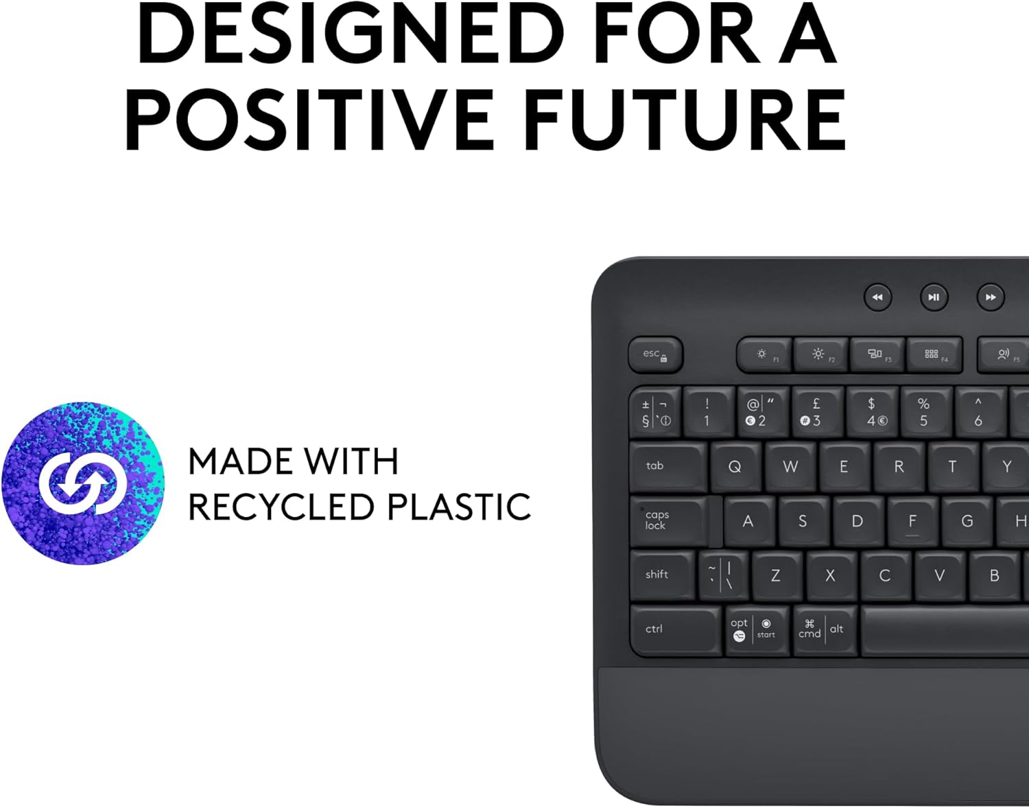 Emphasizes the brand's commitment to sustainability by highlighting the use of recycled plastic in product manufacturing.