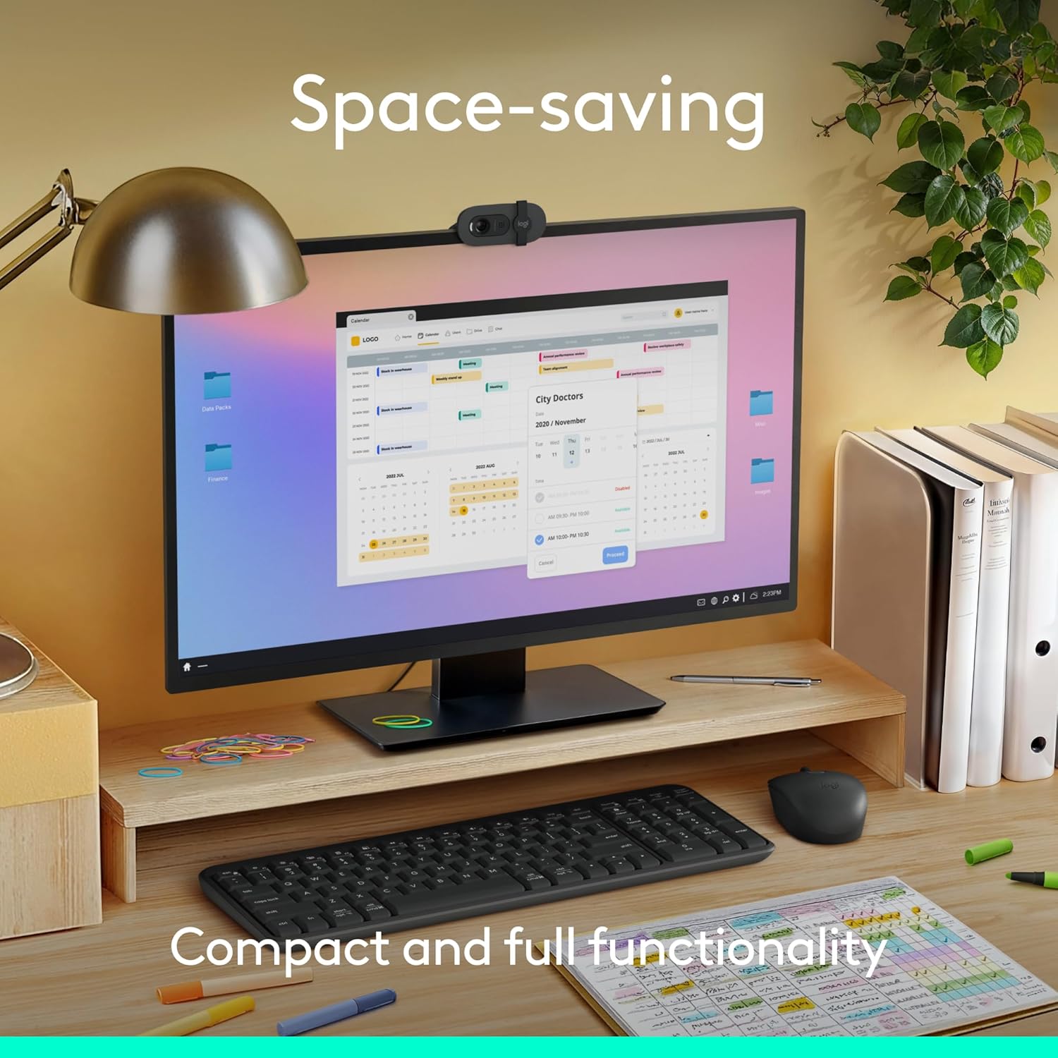 Highlights the compact and space-efficient design of the product, emphasizing its full functionality despite the small size.