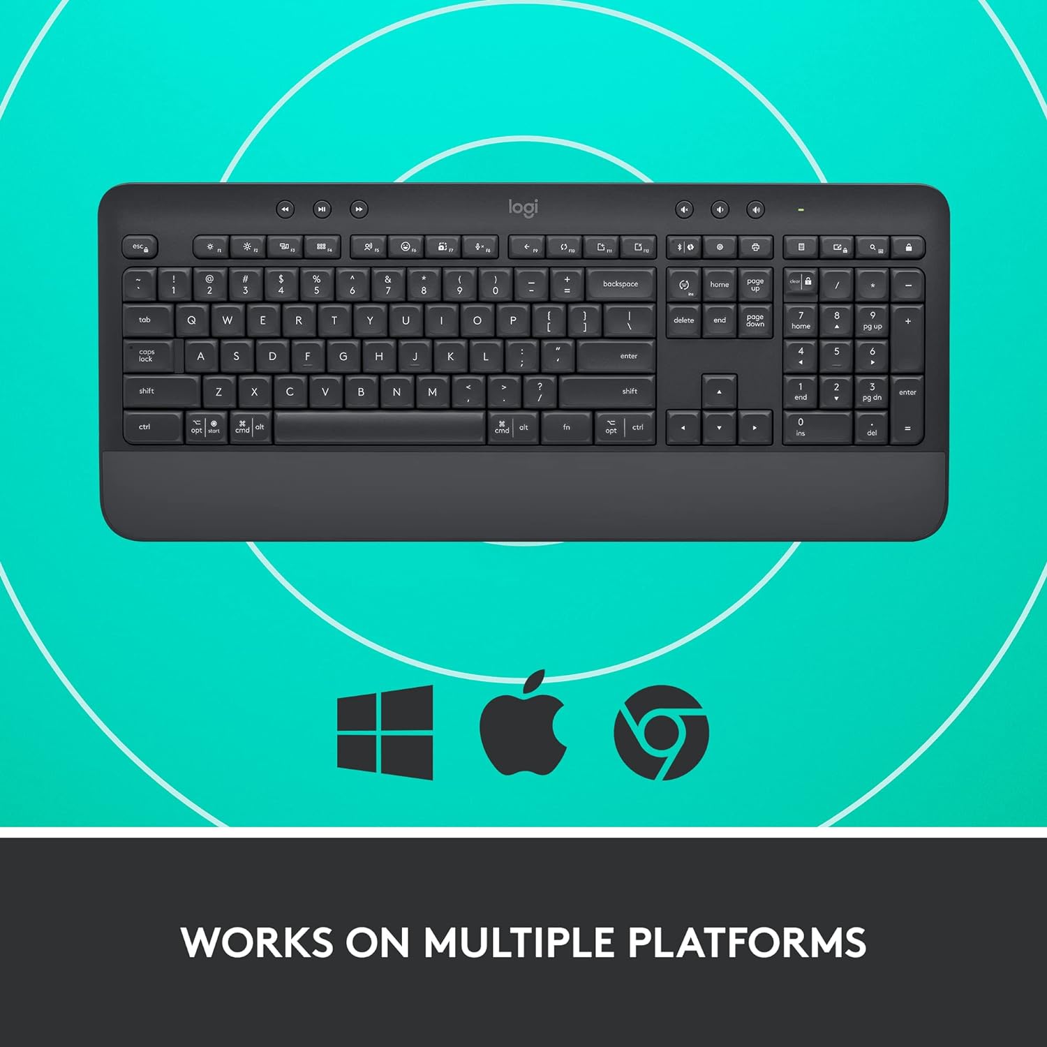 Demonstrates that the keyboard is compatible with multiple operating systems, reassuring customers it will work with their devices.