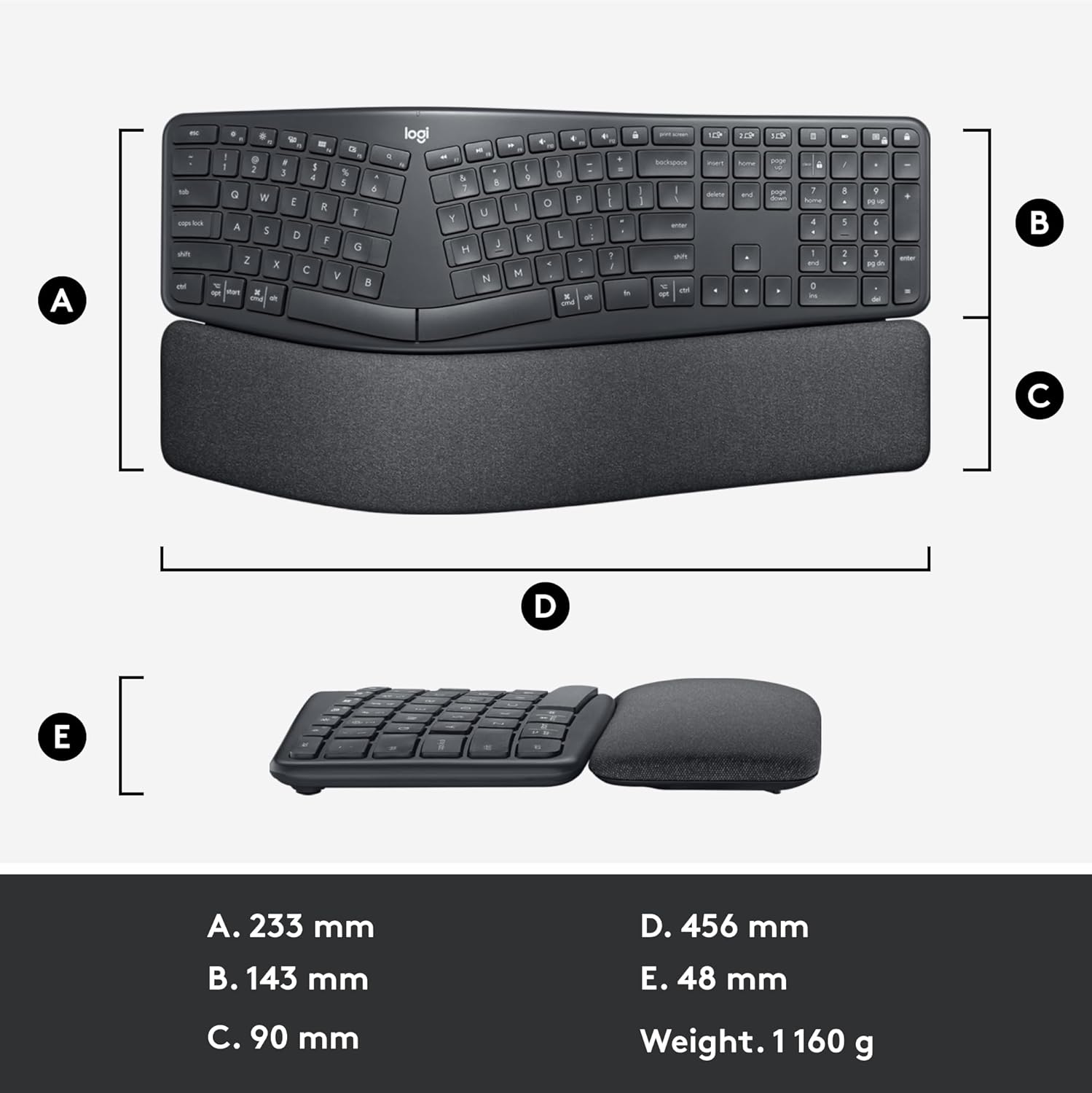Provides exact measurements of the keyboard and wrist rest to help shoppers understand its physical size and fit.