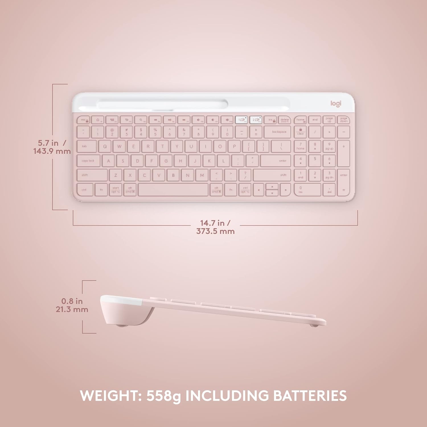 Provides exact measurements of the keyboard to help shoppers understand its physical size and fit.