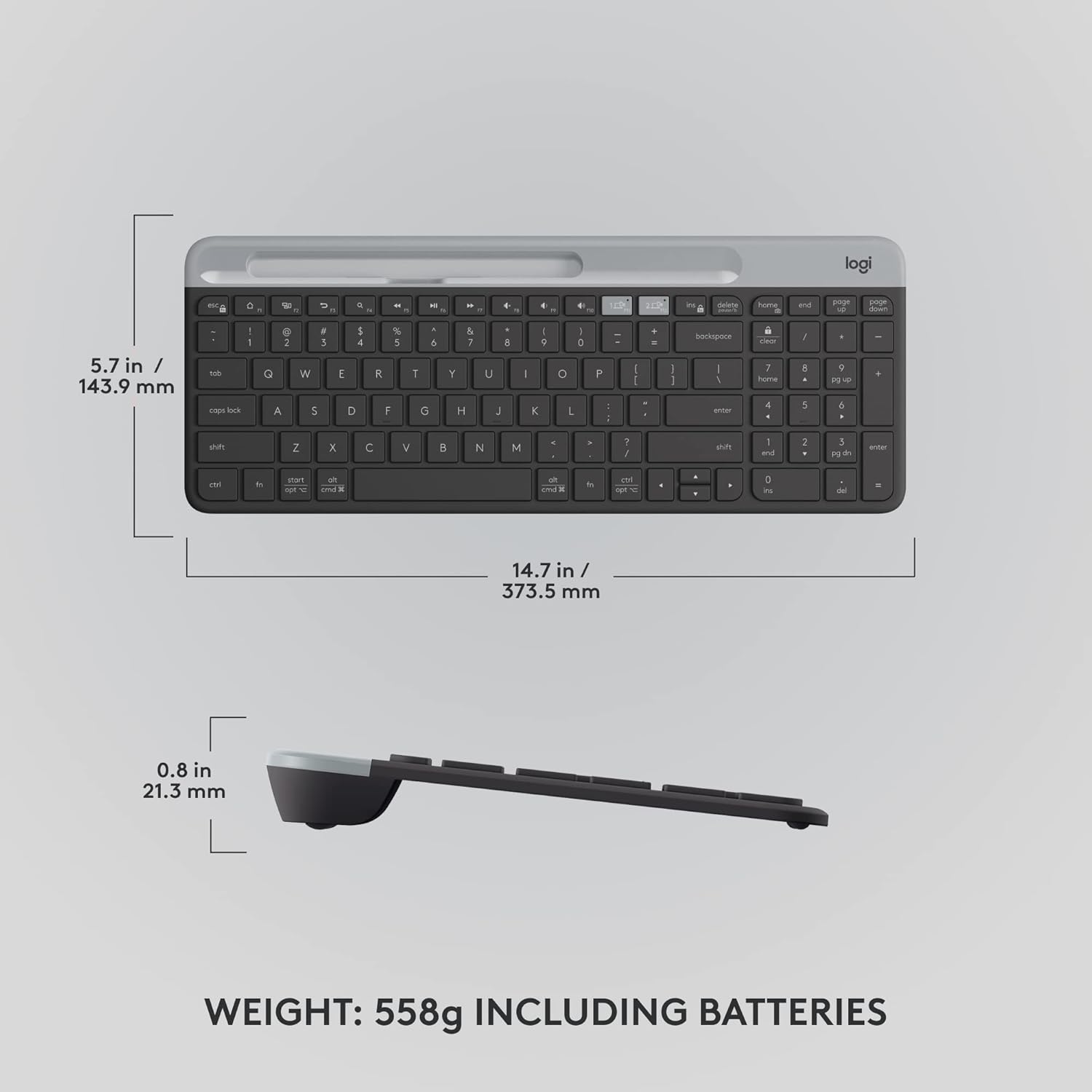 Provides exact measurements of the keyboard to help shoppers understand its physical size and portability.