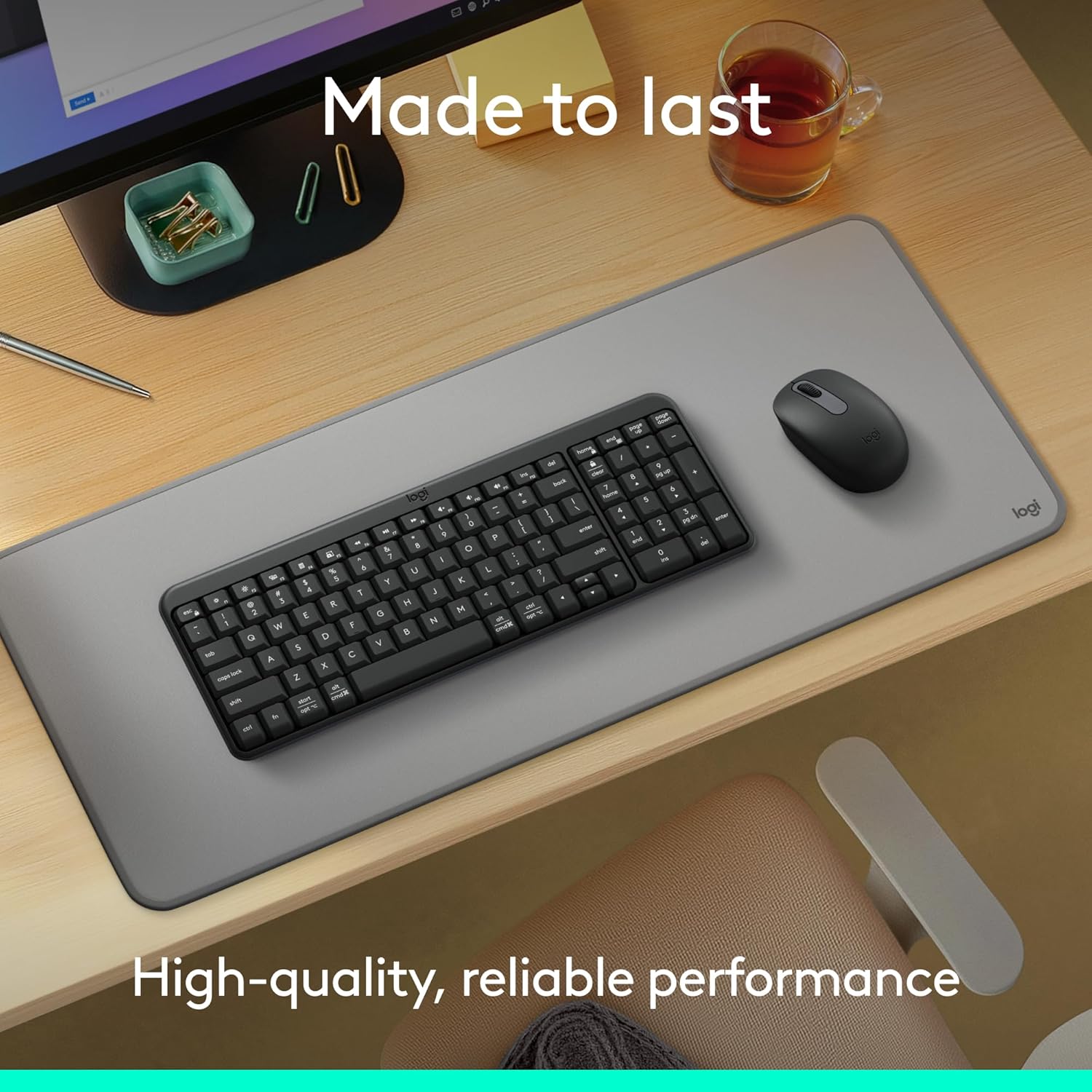 Emphasizes the long-lasting quality and reliability of the keyboard and mouse set to reassure customers of its value.