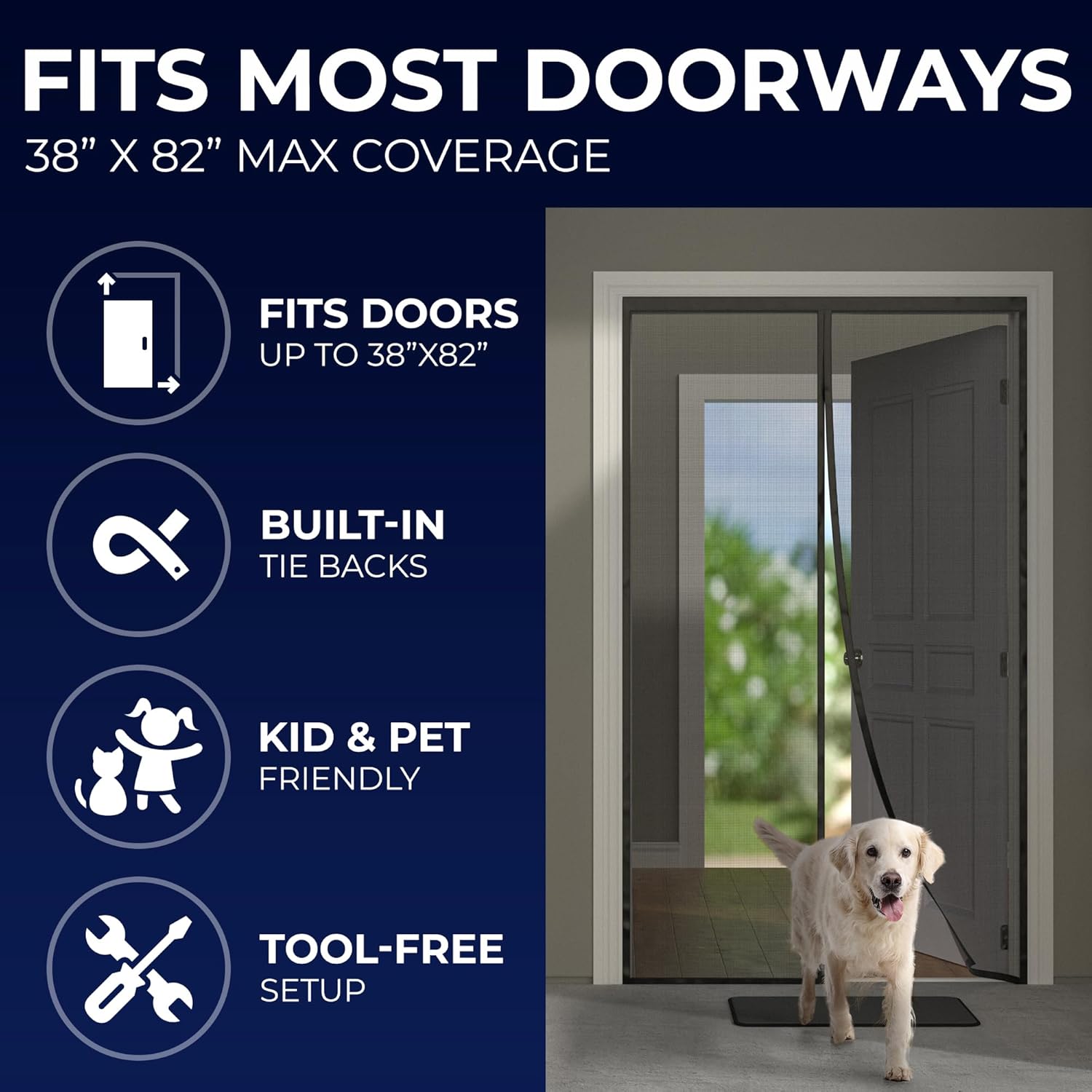 Informs customers about the maximum door size this product can fit, ensuring they purchase the correct size for their doorway. Highlights the versatility and ease of use of the product, appealing to…